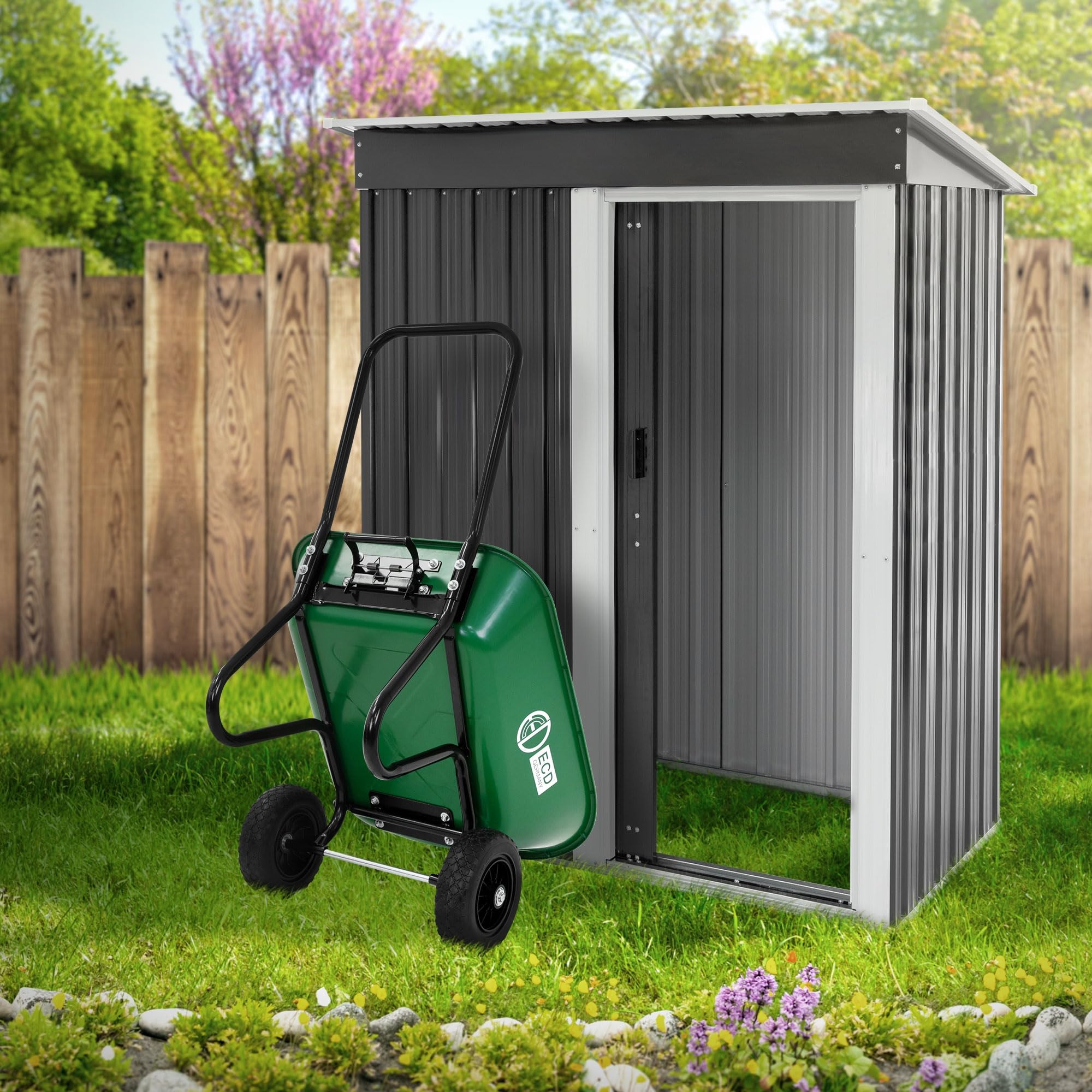 ECD Germany Schubkarrenwagen 78L, Gartenkarre mit Kippfunktion, Bauschubkarre mit Stahlrahmen, 2x PU-Reifen & PP-Wanne, 100 kg Tragkraft, Gartenschubkarre, Schiebkarre, Transportkarre für Garten & Hof