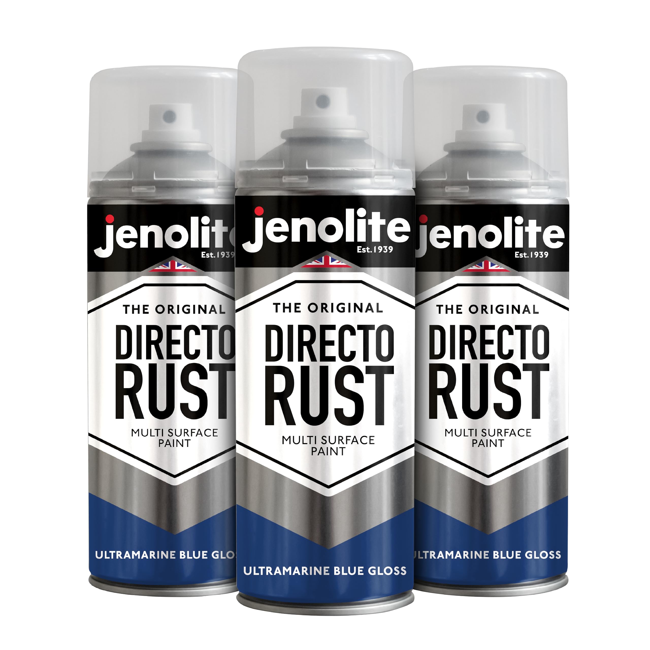 Jenolite Ultramarine Blue Directorust Gloss Spray Paint | | 3 X 400Ml | Direct To Rust Spray Paint For Metal | Multi Surface Gloss Aerosol For Wood, Metal, Plastic, Ceramic | Ral 5002