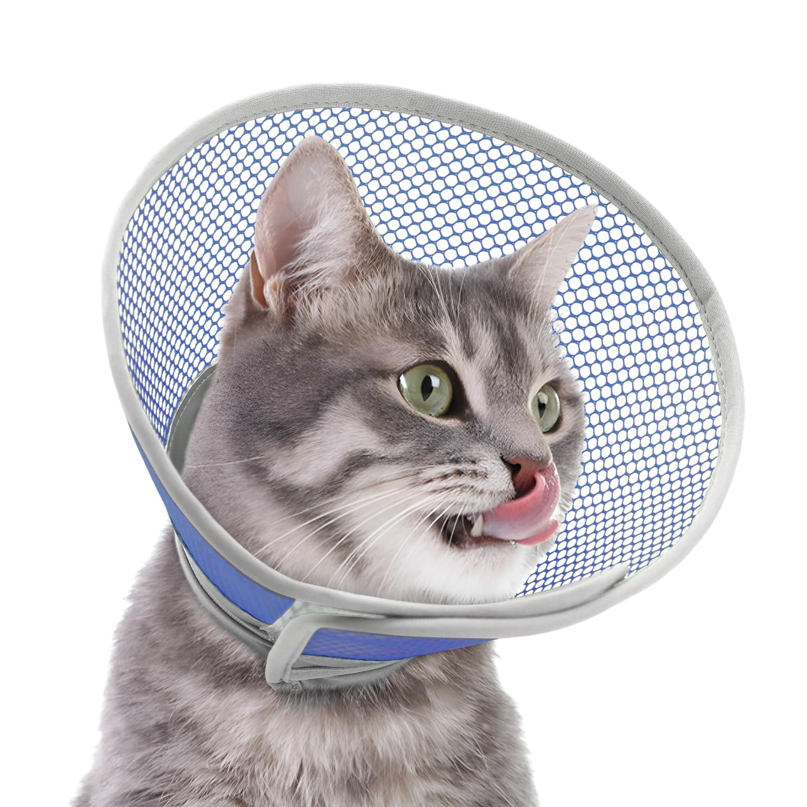 Supet Halskrause Katze – Weich und bequem, einstellbar, wasserfest, nach Operation zum Verhindern von lecken und Kratzen, Alternative zu Plastik-Elisabeth-Halskrause(Deep Blue M)