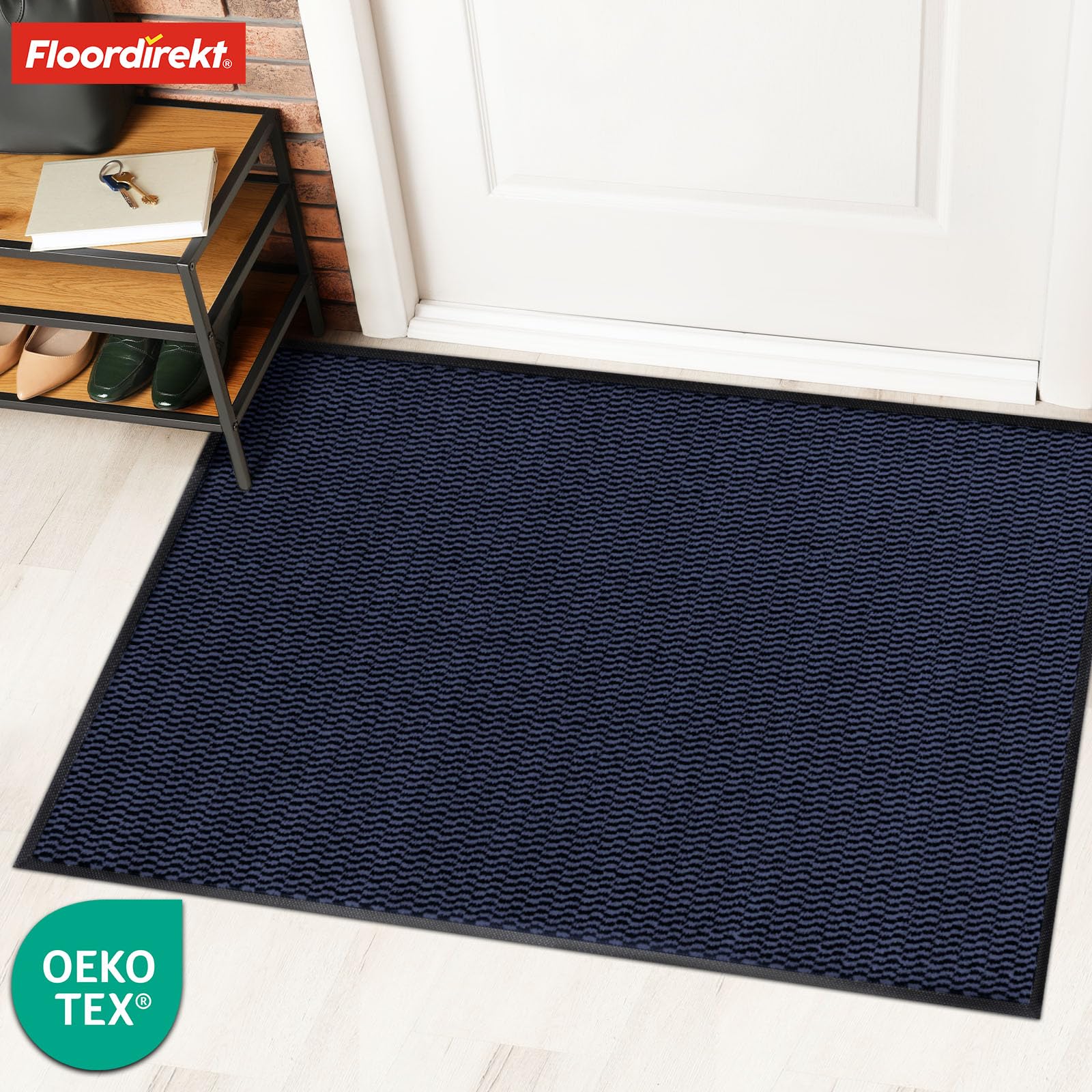 Floordirekt Premium Zerbino per ingresso, 80x120cm Blu, antiscivolo e lavabile, zerbino per interno ed esterno, Sky Novo