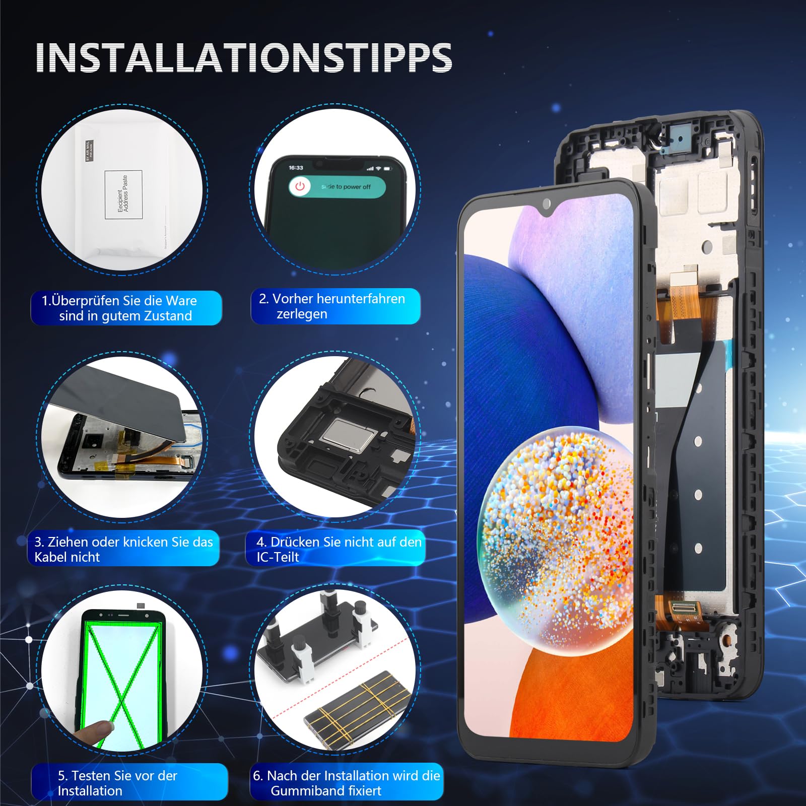 RongZy LCD Display für Samsung Galaxy A14 5G A146U A146P Touchscreen und LCD Bildschirmersatz mit Reparatur Werkzeuge Kit(Schwarz mit Rahmen)