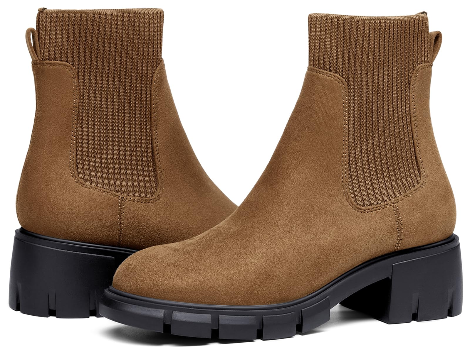 Ruanyu Womens Platform Ankle Boots Elastic Chunky Block Heel Chelsea Booties Lug Sole Non-Slip Combat Shoes
