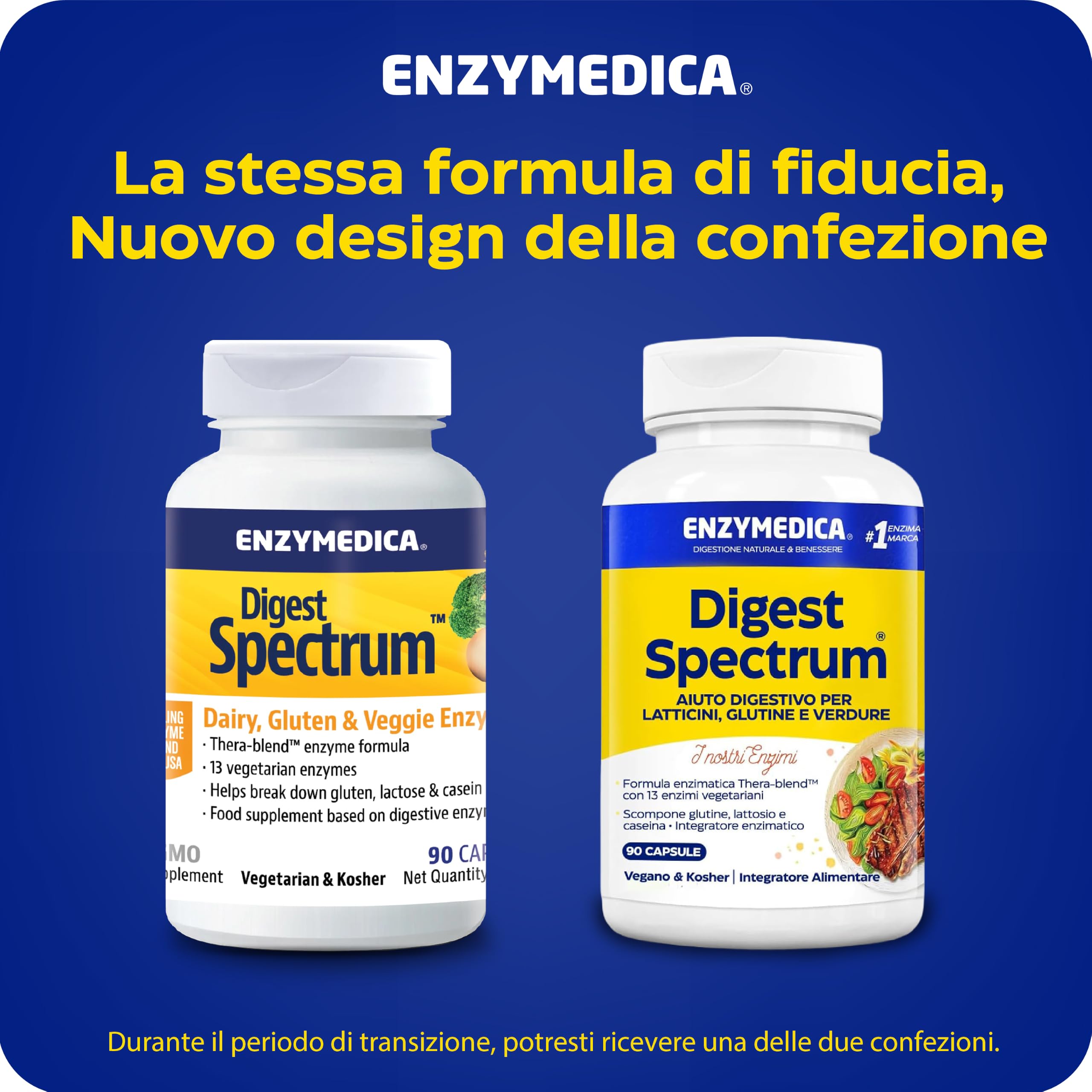 Enzymedica, Digest Spectrum, per un Intestino Sano, Indicato per Intolleranza al Glutine, Lattosio, Caseina e Fenoli, Gluten Free, Senza Lattosio, Vegetariano, 90 Capsulas