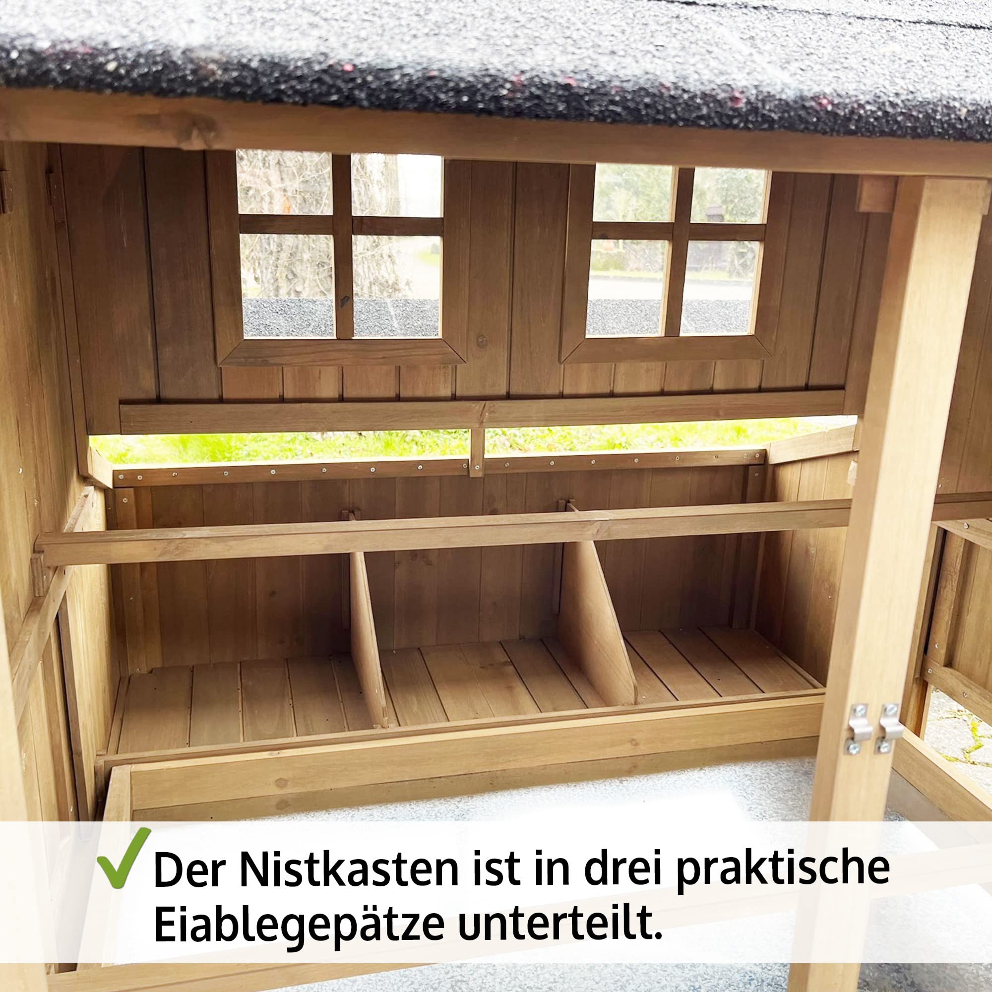 zooprinz Hühnerstall Braun – Vollholz Hühnervoliere mit Nistkasten | Hühnerstall aus massivem Vollholz mit Nistkasten – schnell zu reinigen, braun lasiert für Garten & Außengehege