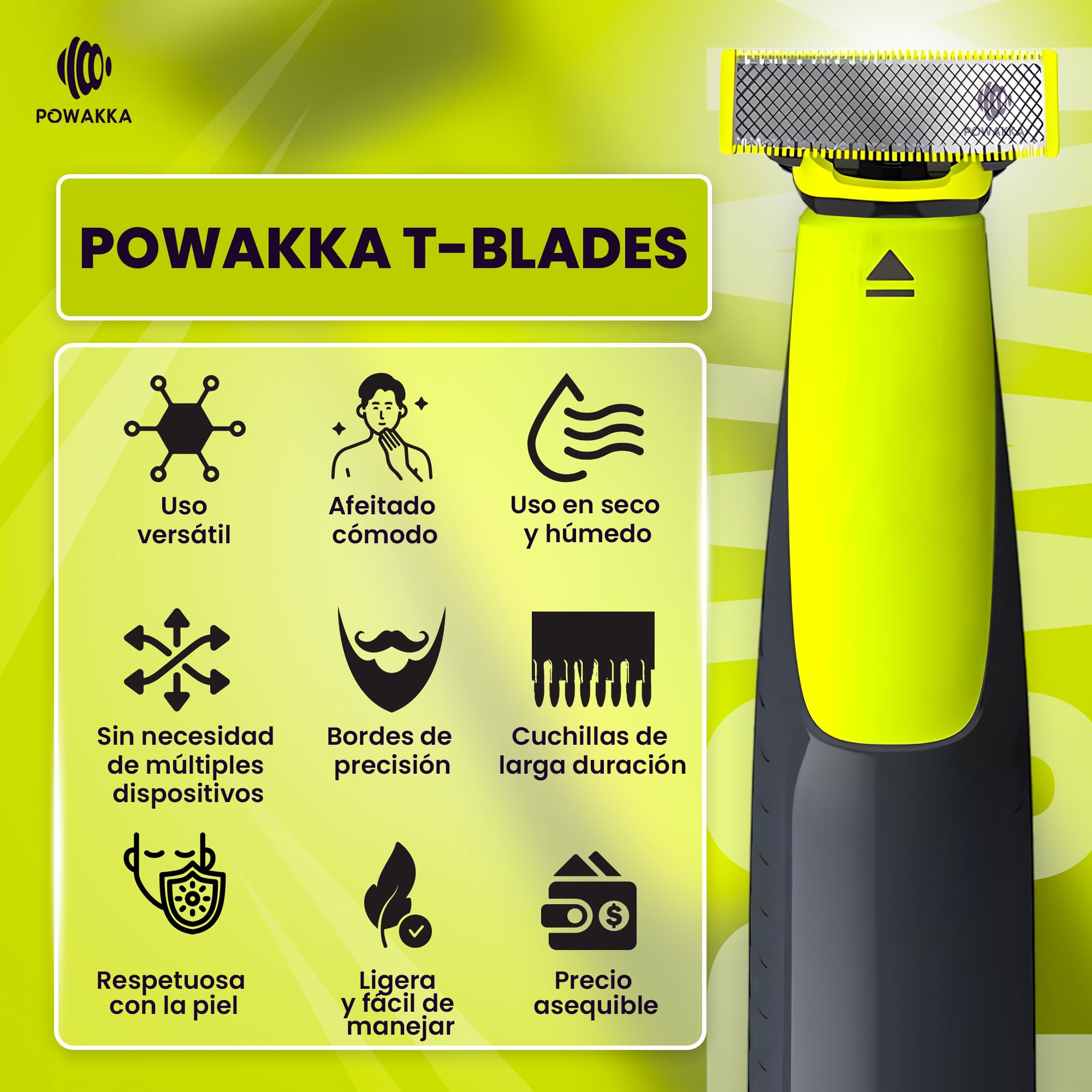 Cuchillas T-Blade de repuesto compatible con OneBlade de acero inoxidable x5
