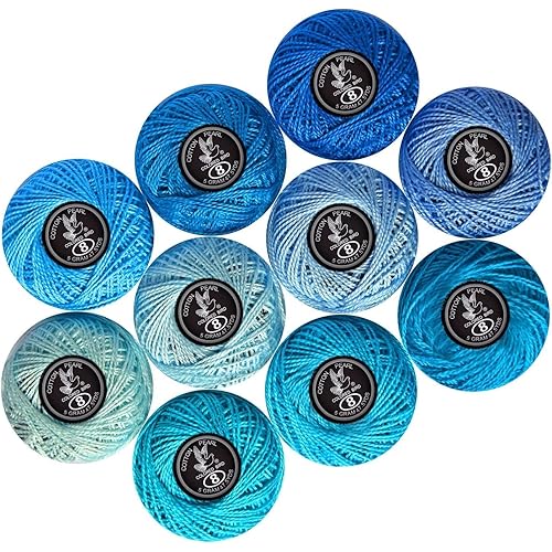 Size 8 Crochet Thread 10 Colors for Crochet Hardanger Cross Stitch Needlepoint Hand Embroidery (New Blue Series)