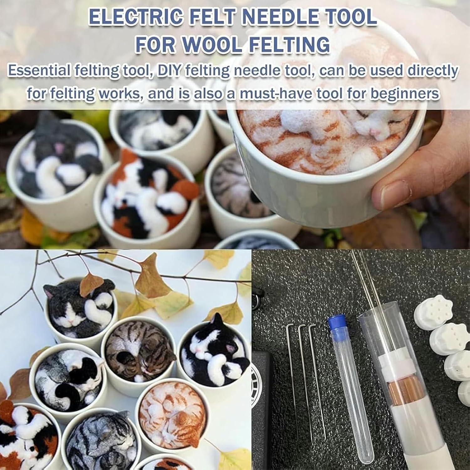 Elektrische Filznadelmaschine - DIY Wolle Bastelset, Einstellbare Geschwindigkeit, Einfacher Nadelwechsel für Schnelle Filz- und Bastelprojekte