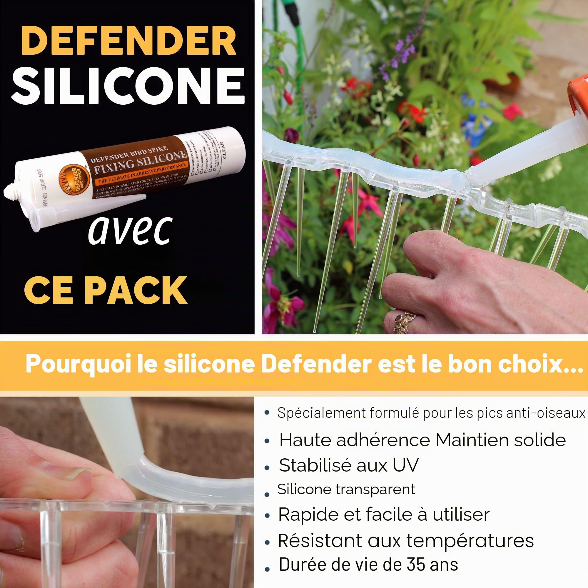 Defender Bird Spikes Defender Antenne TV | Lot de 5 mètres avec Attaches adhésives | Guide de Dissuasion des Pigeons de 40 Pages, 2