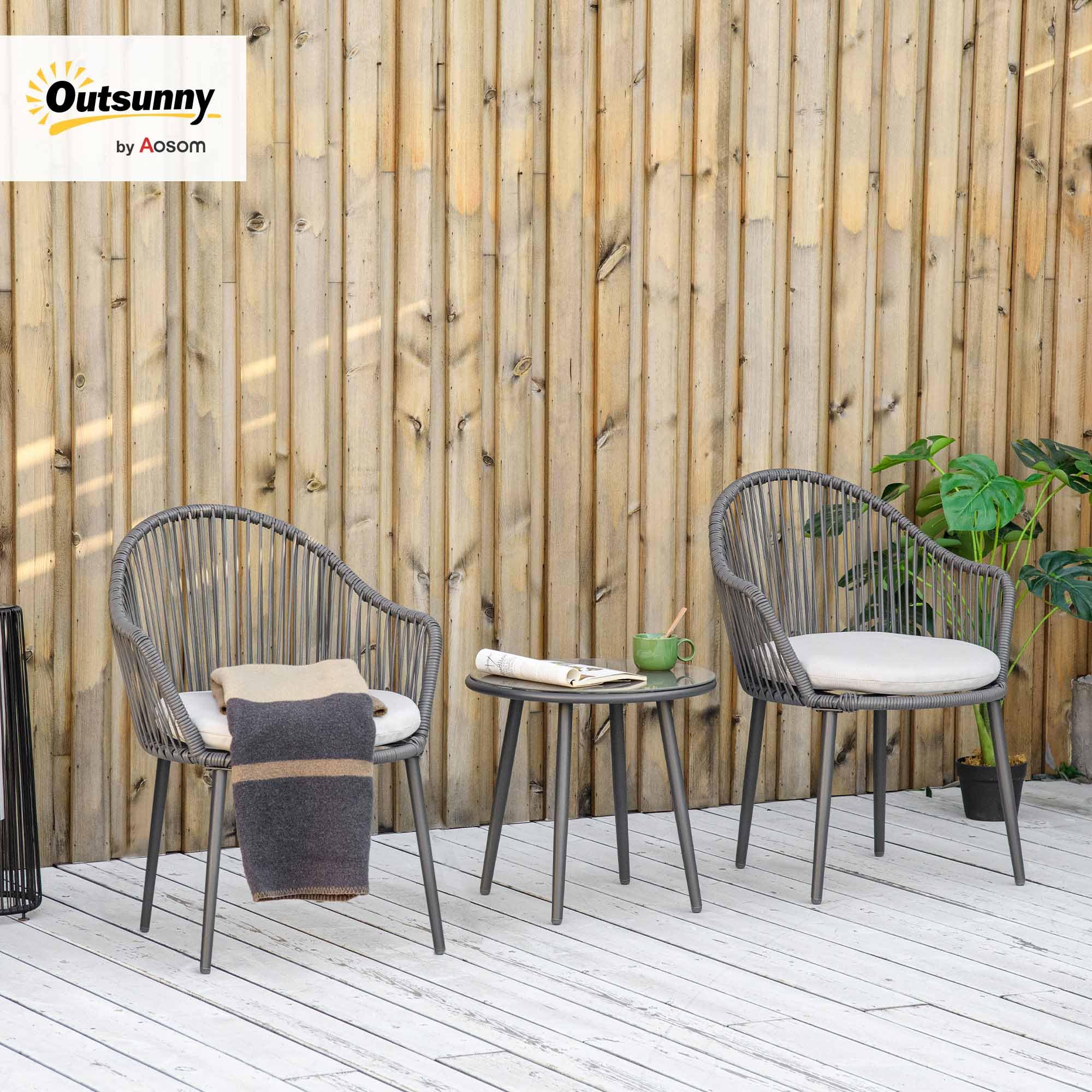 Outsunny Salon De Jardin Bistrot 3 Pièces Pliant - 2 Fauteuils + Table Basse Résine Tressée Et Bois Acacia