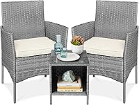Vista 28 de Best Choice Products Juego de 3 piezas de mimbre para conversación al aire libre, muebles de patio que ahorran espacio para jardín con mesa