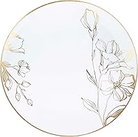Vista 25 de Plasticpro - Platos de fiesta con diseño floral de plástico blanco con borde dorado, platos desechables pesados, elegantes y de alta calidad