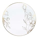 [10\'\' Plates 40 Count] White Plastic Floral Design Party Dinner Plates With Gold Rim Premium heavyweight Elegant Disposable Tableware Dishes