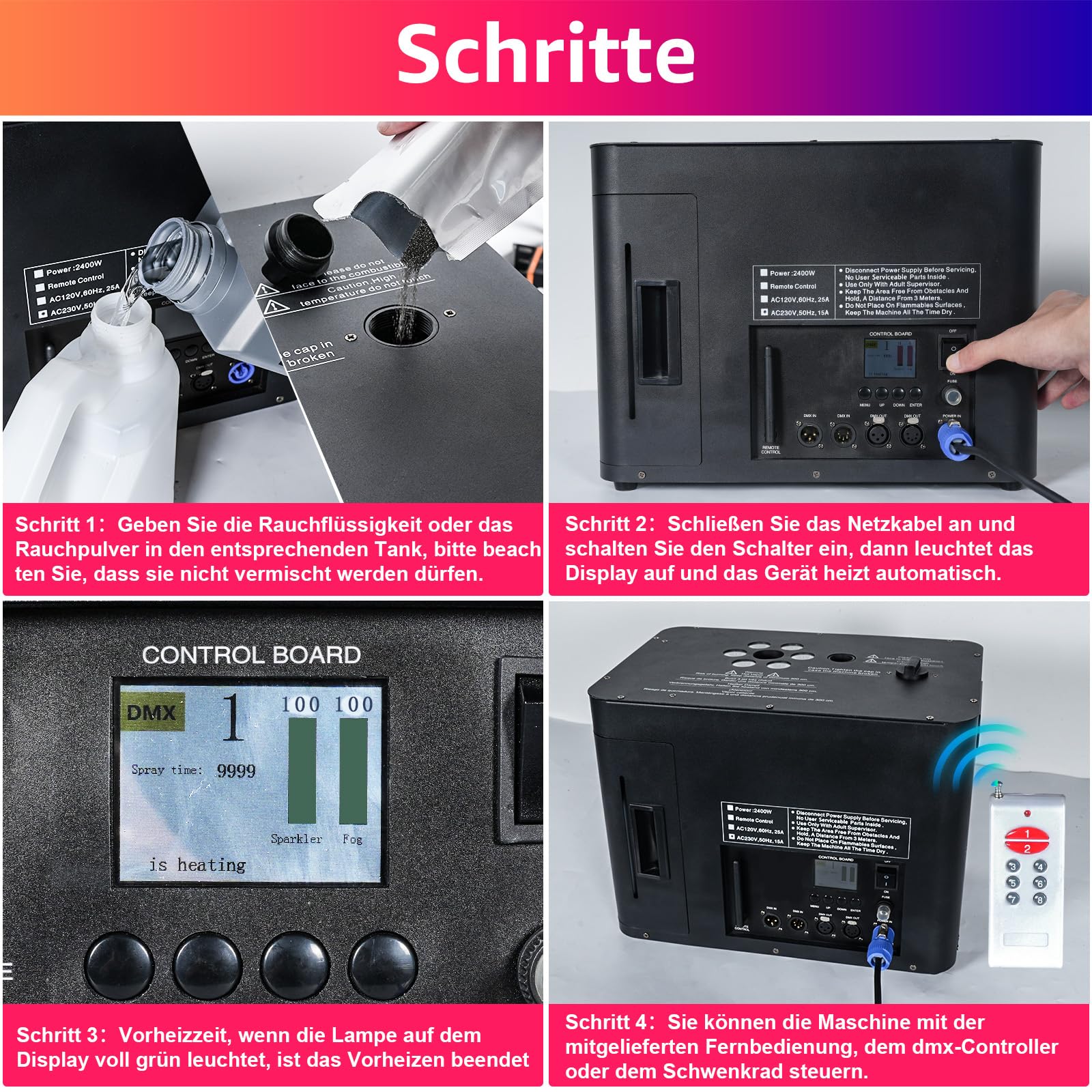 2400W Pyrotechnikmaschinen mit Flightcase, 6 LED Perlen Nebelmaschine d-mx512 Cold Spark Machine Bühneneffekt Wunderkerze mit Funkfernbedienung für Hochzeit Party DJ Bühne Live
