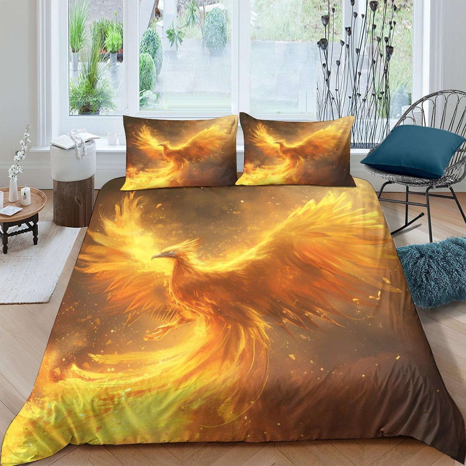Ctjqhvkz Style-4 3D Printed Fiery Phoenix Fitted Sheet Microfiber Soft Bed Cover For Bedroom Decor Dorm Mattress Protection Single（135X200cm）