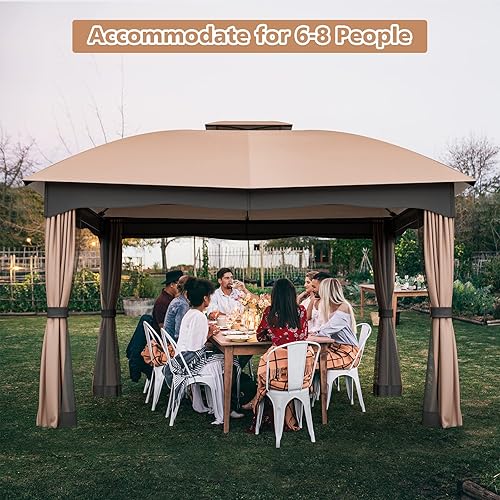 Miniatura 9 de Tangkula Gazebo de patio de 12 x 10 pies, doble ventilación con cortinas de privacidad con cremallera, red de malla y glorieta de acero al aire