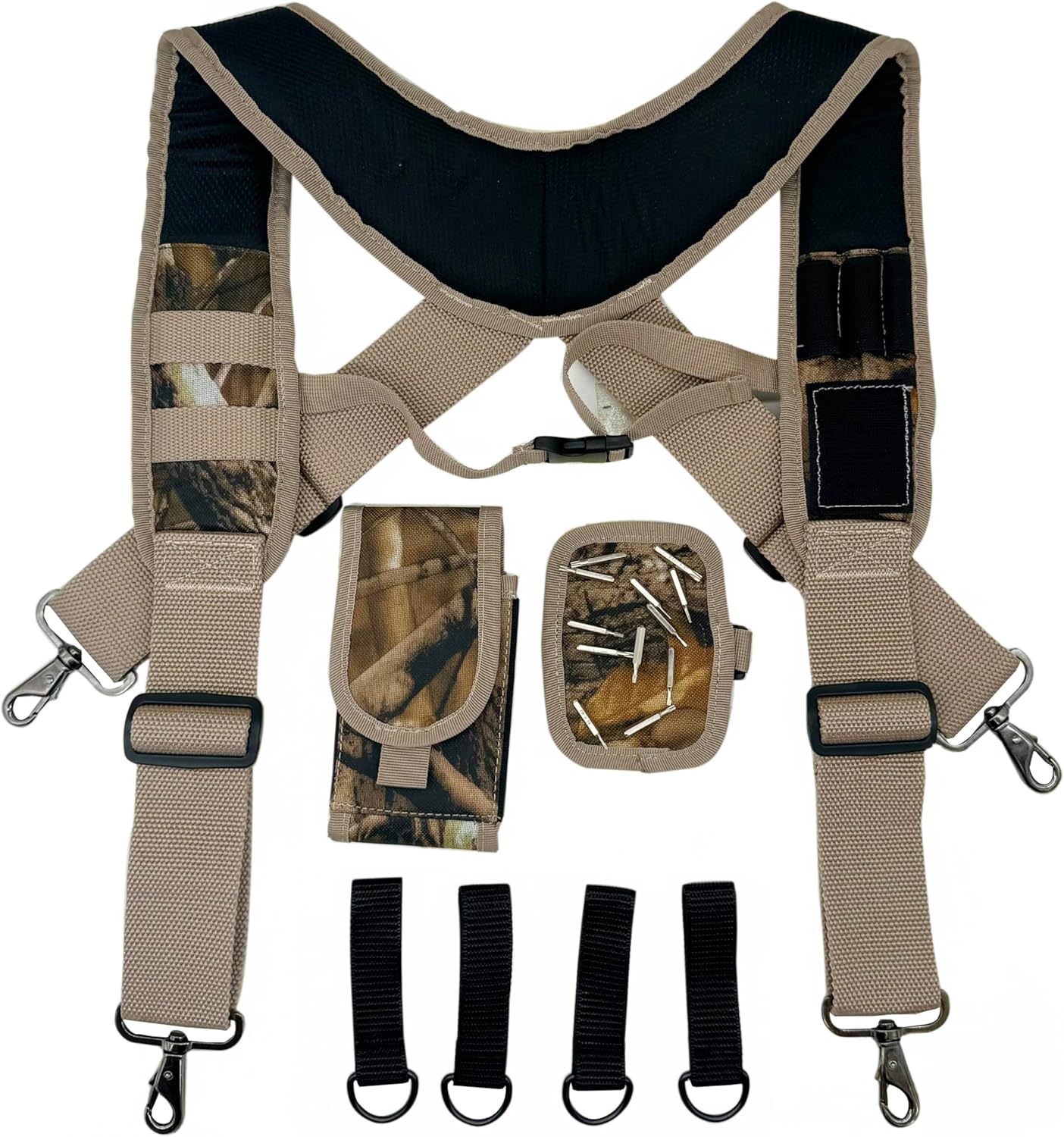 Tool Belt Suspenders for Work Belt Heavy Duty Padded with Magnetic WristBand Attachment Loops for Men (Camouflage)
