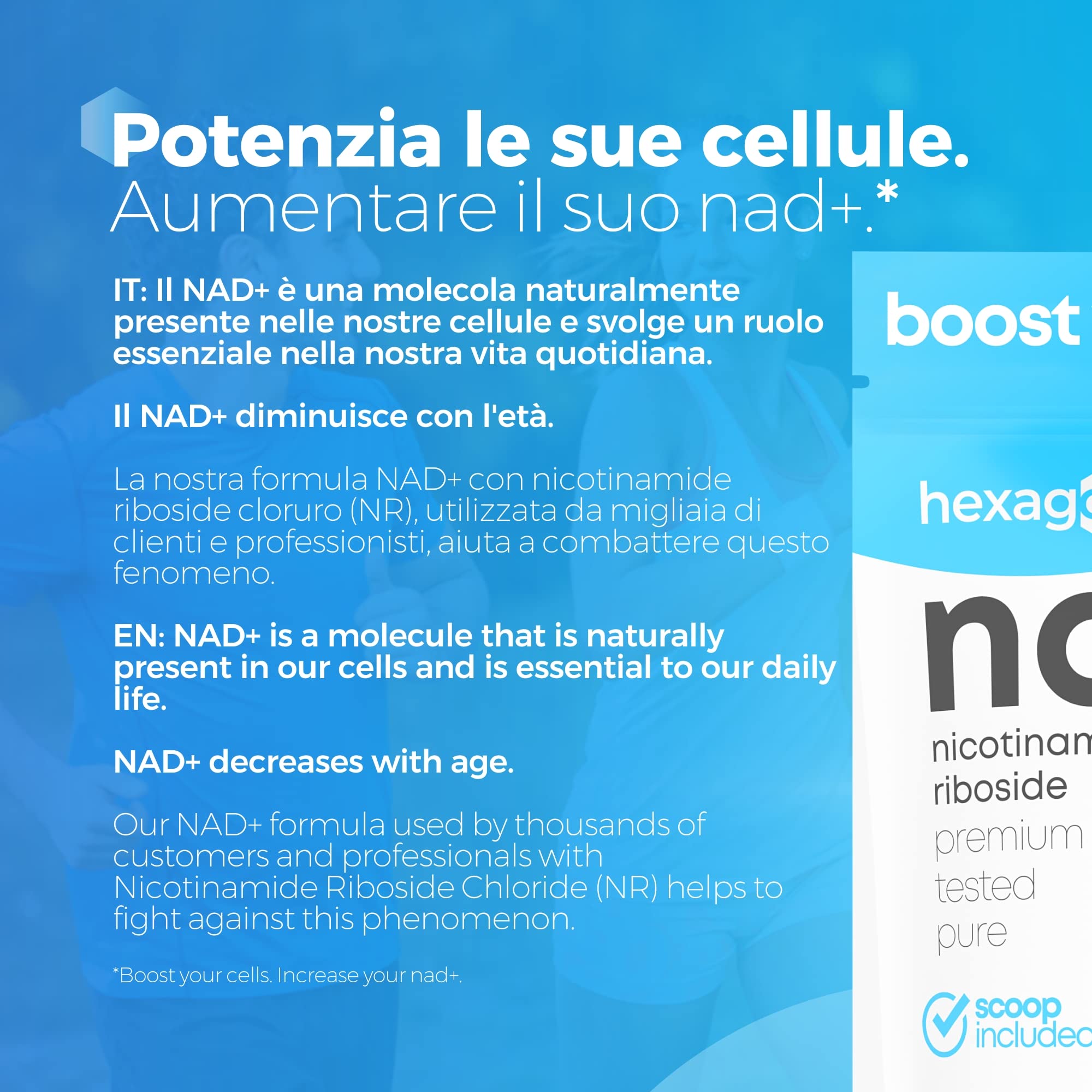 NAD+ Nicotinamide Riboside Chloride - Polvere 10 Grammi - +31 Giorni di Cura - Contro l'Età e la Stanchezza, NAD Booster - Made in France - Hexagon