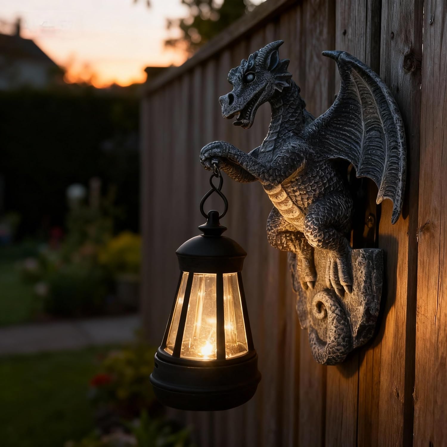 Large Solar-Powered Dragon Statue, Outdoor Decoration - 9-inch Garden Decor with Solar Light, Waterproof Wall Hanging, Resin Sculpture, Patio/Garden Decoration Gift