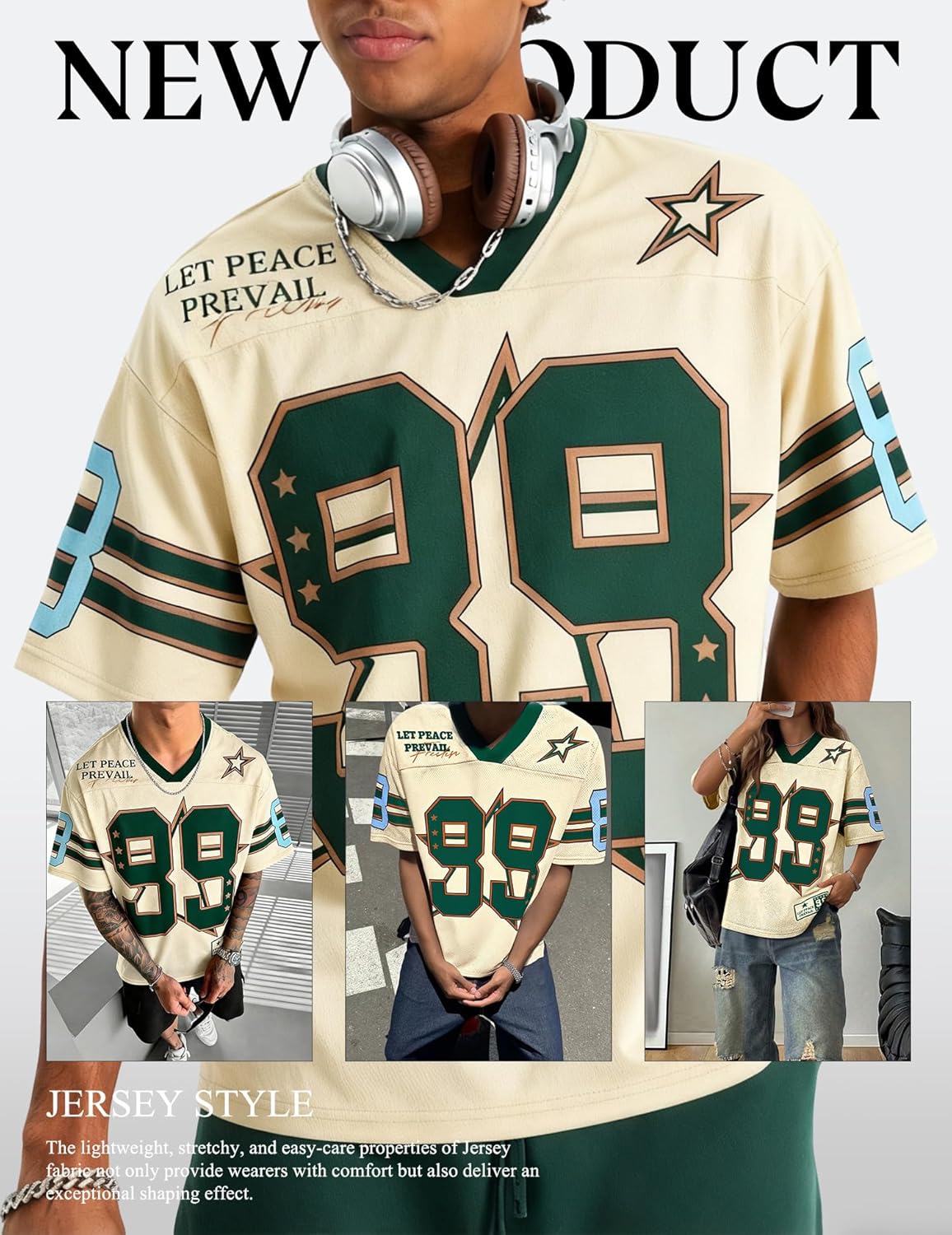 UOUA Mens Jersey Y2k Baggy Shirts Number Graphic Tees Oversized V Neck Tshirts Streetwear Tops - Image 4