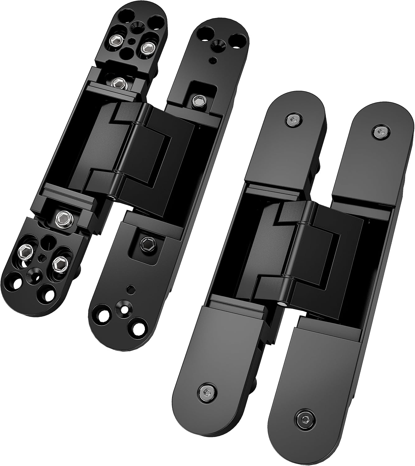 TOGU 1 Pair Black Hidden Hinges for Secret Door,Zinc Alloy Hinges can Swing 180 Degree, top Load Rating of 176 lbs for 2 Concealed Hinge，3-D Adjustable Invisible Door Hinge as Hinge kit