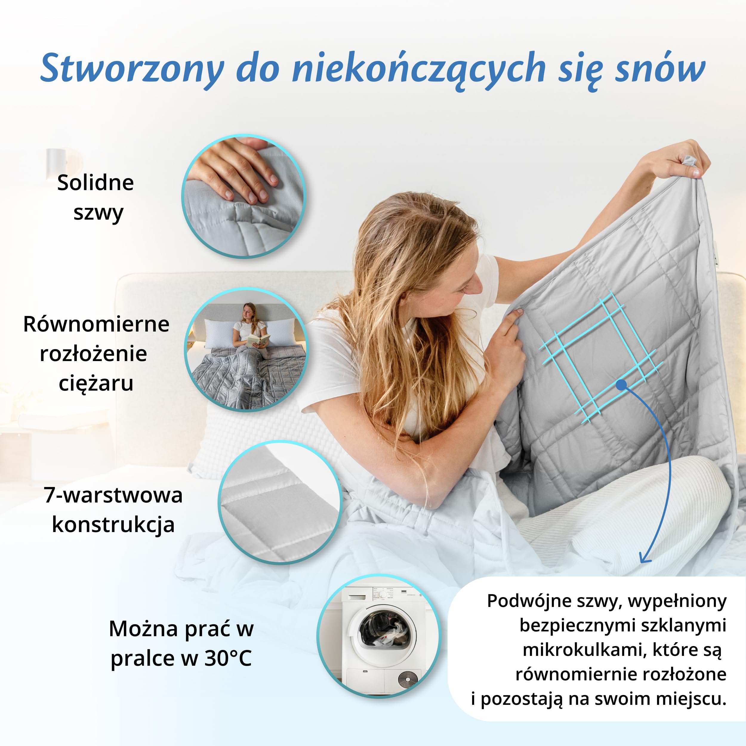 Ella Kołdra Obciążeniowa dla Dorosłych 9kg 150x200 cm - Relaksujący i Uspokajający Koc Sensoryczny - 7 powłok, Hipoalergiczne Wypełnienie, Bawełniana Powłoka - Dla Dorosłego o Wadze 85-110kg