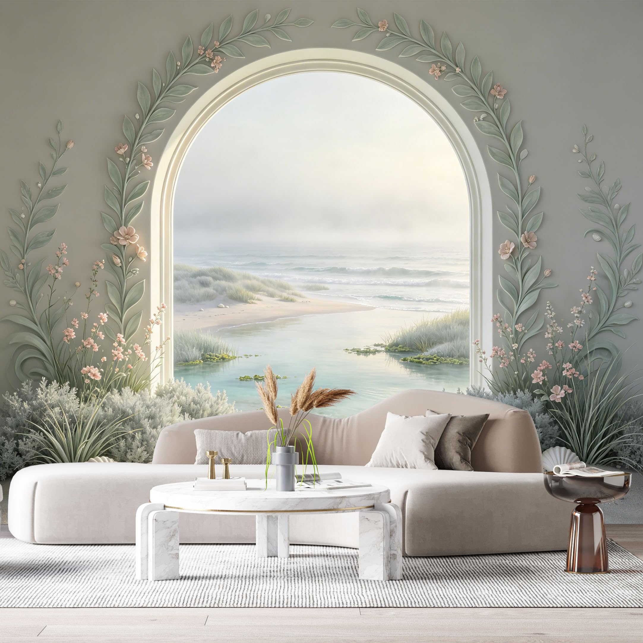 Custom Size Wall Mural Coastal Ocean Beach Archway 3D Trompe L'Oeil SelfAdhesiveWall Fabric Removable Wallpaper Wall Decor for Living Room Bedroom Bathroom