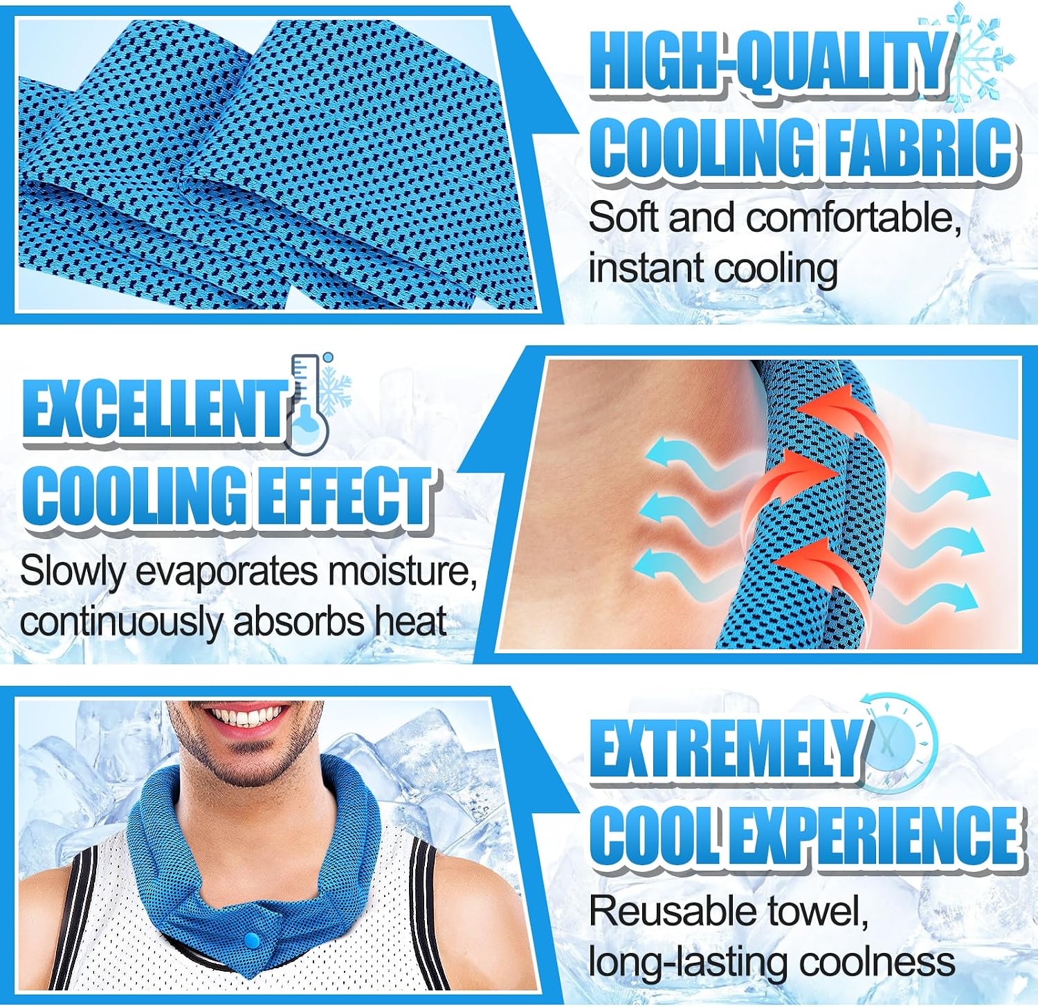 Acostop 3 Pcs Breathable Soft Cooling Neck Wraps with Ice Polymer | Long Lasting Neck Coolers for Summer Heat, Men Women Cooling Towels for Hot Weather Sports Gym Workout Outdoor Work