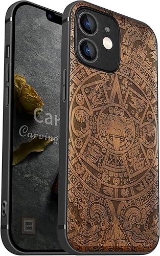 Miniatura 97 de Carveit Funda magnética de madera para iPhone 12 Pro [madera natural y TPU suave negro] a prueba de golpes, funda de madera única y elegante