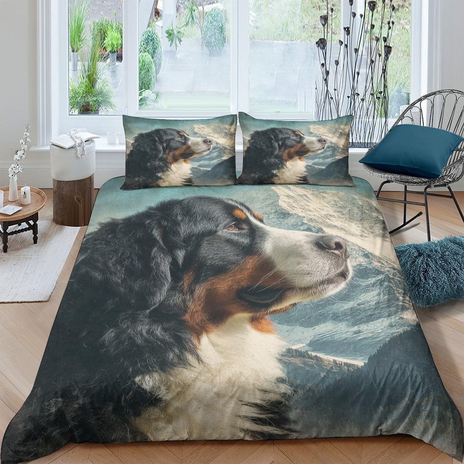 Ctjqhvkz Style-7 3D Printed Bernese Mountain Dog Fitted Sheet Microfiber Soft Breathable Mountain Landscape Mattress Cover For Bedroom Dorm Decoration Single（135X200cm）