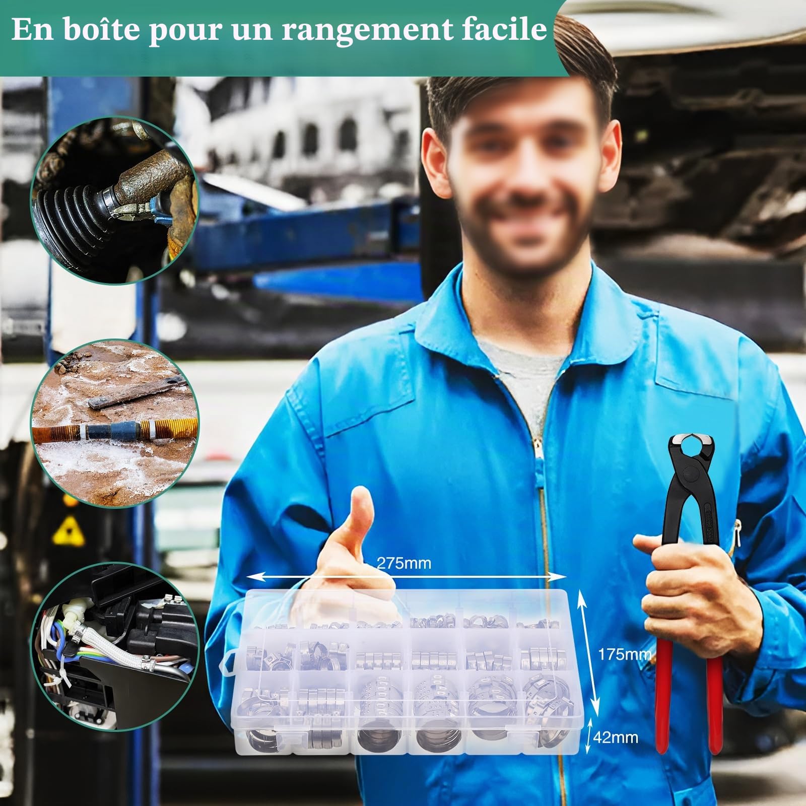 280PCS Colliers de Serrage à Une Oreille 5.3-37.6mm 18 Tailles