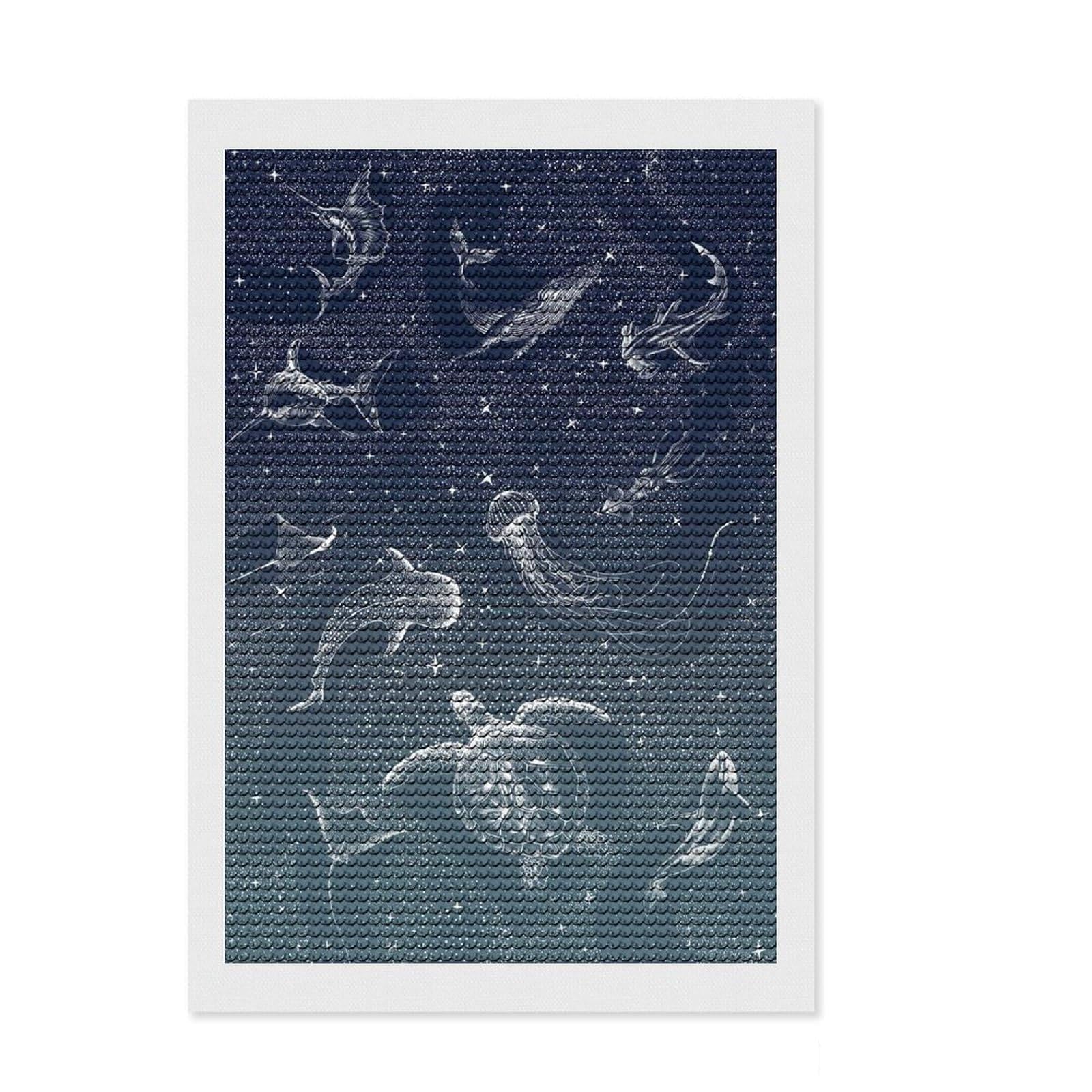 Junmoney Cosmic Ocean Turquoise Diamond Art Canvas 8"x12", for Creative Relaxation, Pleasing Wall Art Project, Aesthetic Room Decor, Christmas Gift