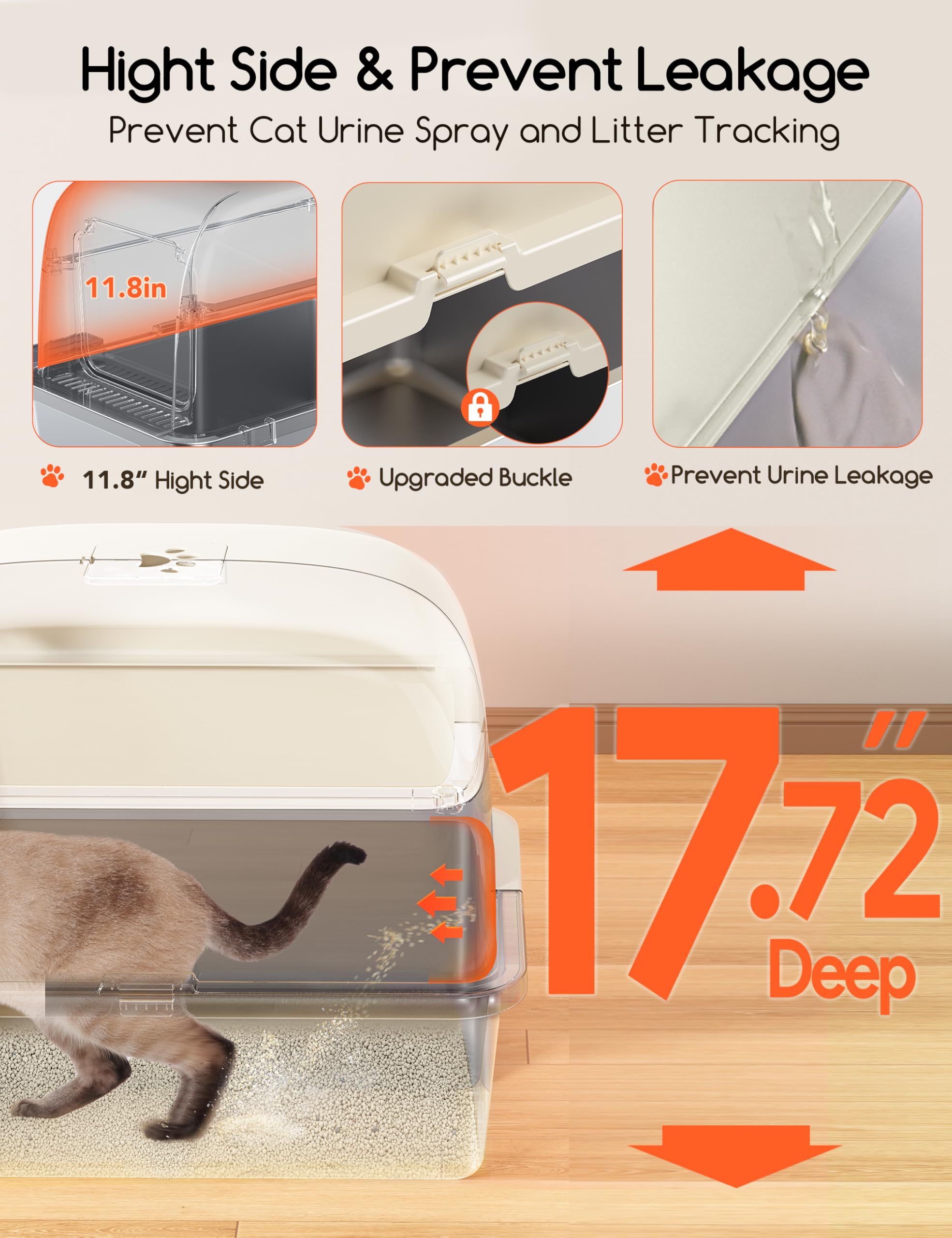 MeoWant Arenero Gatos Cubierto de Acero Inoxidable, Arenero Gato Grande con Pala y Estera de Doble Capa, Inodoro Cerrado en Forma de U, Inodoro Extraíble de 81 L con Pedal, Pala y Tapete (Blanco)
