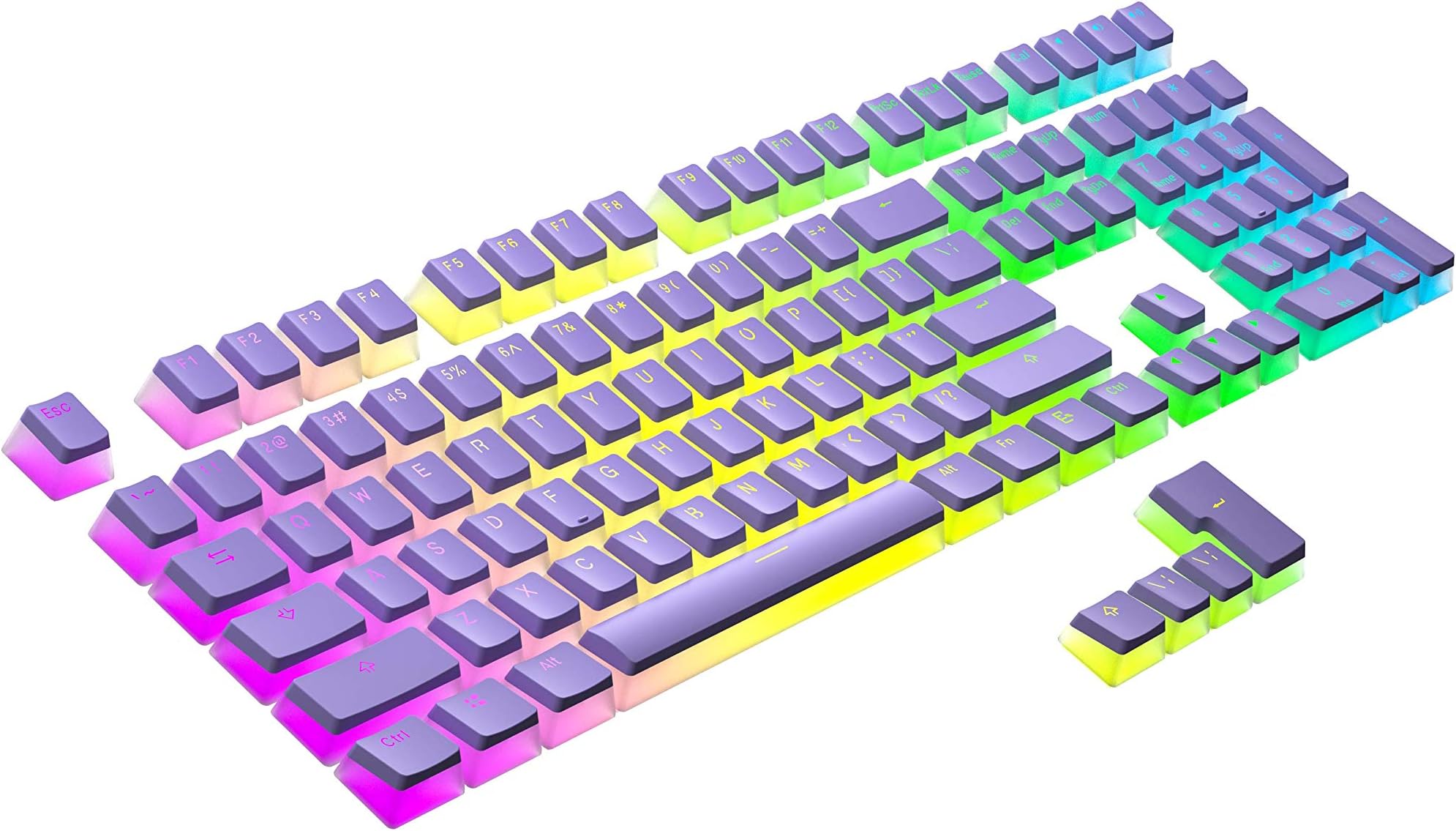 Pudding PBT Keycaps | 112 Double Shot Translucent ANSI US & ISO Layout | OEM Profile for RGB Mechanical Gaming Keyboard (Lavender)