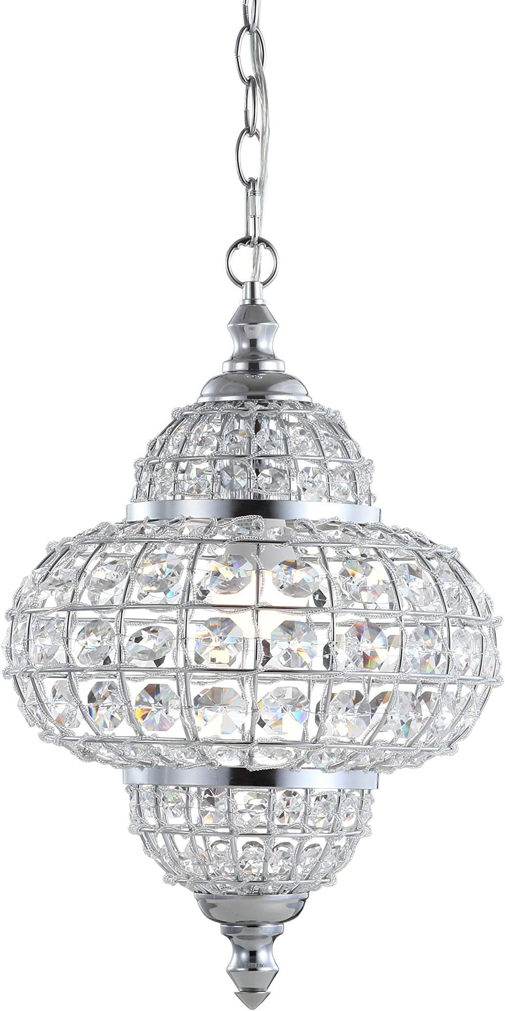 JONATHAN Y 12" Chrome 1-Light Crystal and Metal Pendant Light, Moroccan Quatrefoil Glam Chandelier for Kitchen Island, Entryway, Adjustable Chain, LED Bulb Included JYL6111A