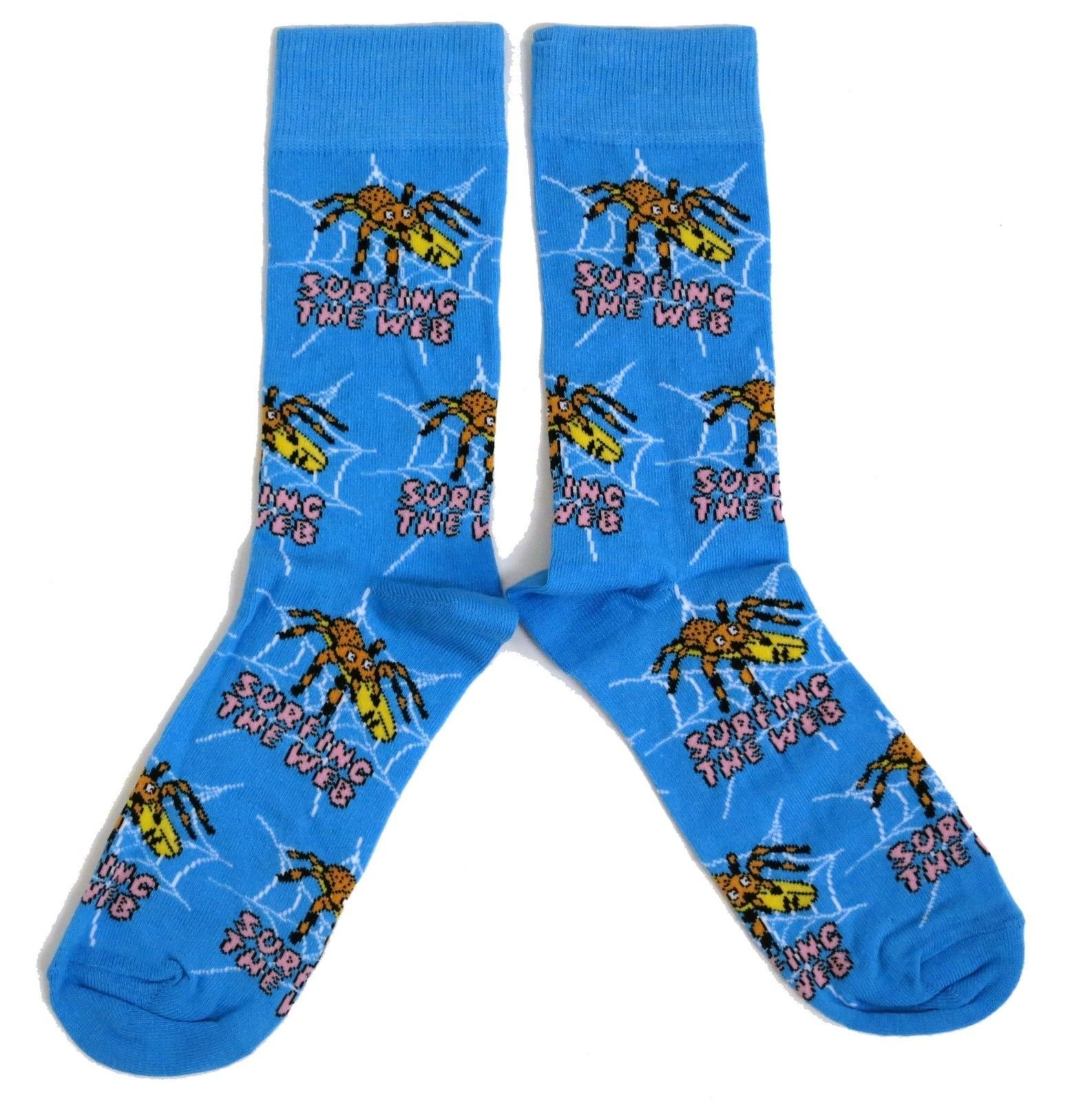 Mens Spiders Surfing The Web Blue Socks UK Size 6-11 / Eur 39-46 / USA 7-12