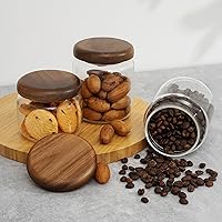 Vista 6 de 1 unidad de tarros pequeños de vidrio para almacenamiento con tapas herméticas, 14 FL OZ (420ml) contenedor de café con tapa de madera, tarros