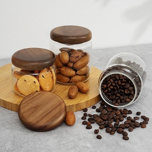 Miniatura 6 de 1 tarro de almacenamiento de vidrio pequeño con tapas herméticas, recipiente de café de 14 onzas líquidas (14.2 fl oz) con tapa de madera,