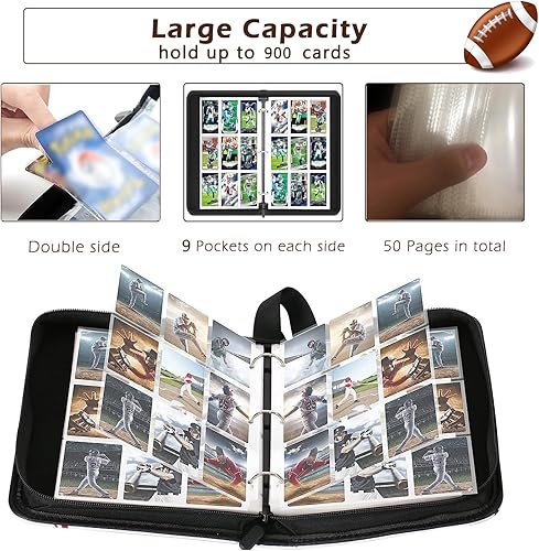 Miniatura 6 de ZKXJJA Carpeta de tarjetas de fútbol con 9 bolsillos y fundas extraíbles, capacidad para 900 tarjetas
