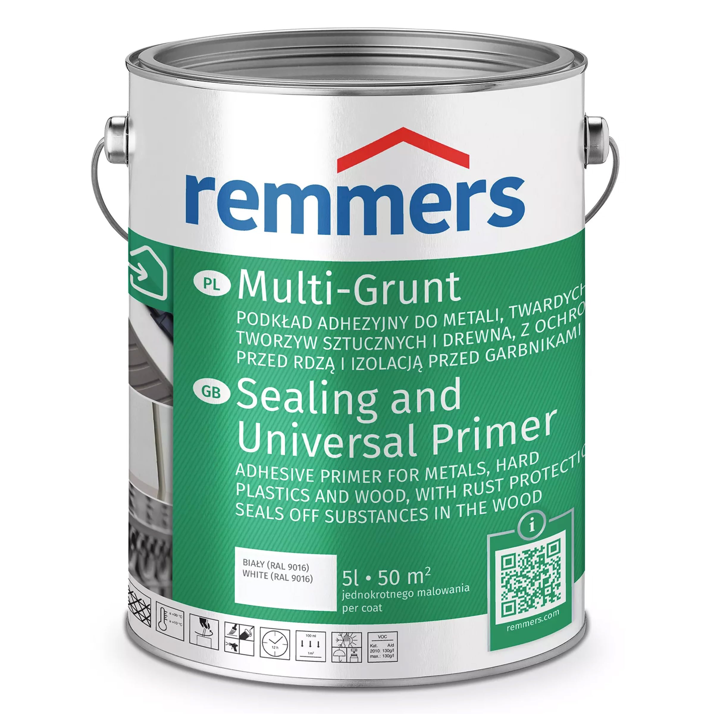 Remmers Allgrund Isoliergrund - Rostschutz Holz Zink PVC Haftgrund (Weiß, 5 Liters)