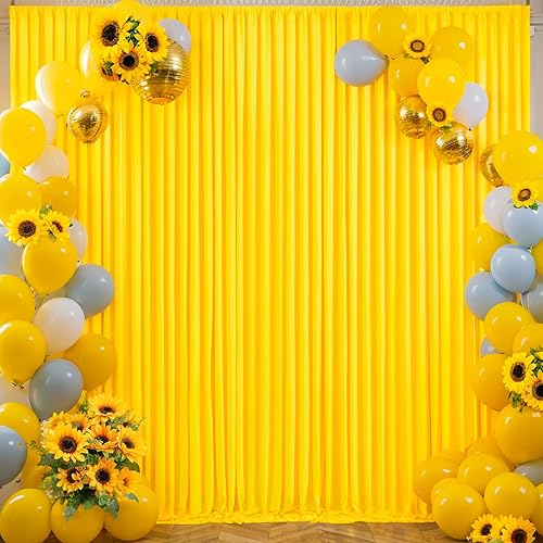 Miniatura 9 de Cortina de fondo amarilla de 10 x 7 pies para fiestas, sin arrugas, paneles de telón de fondo para fiesta de cumpleaños, baby shower, boda,