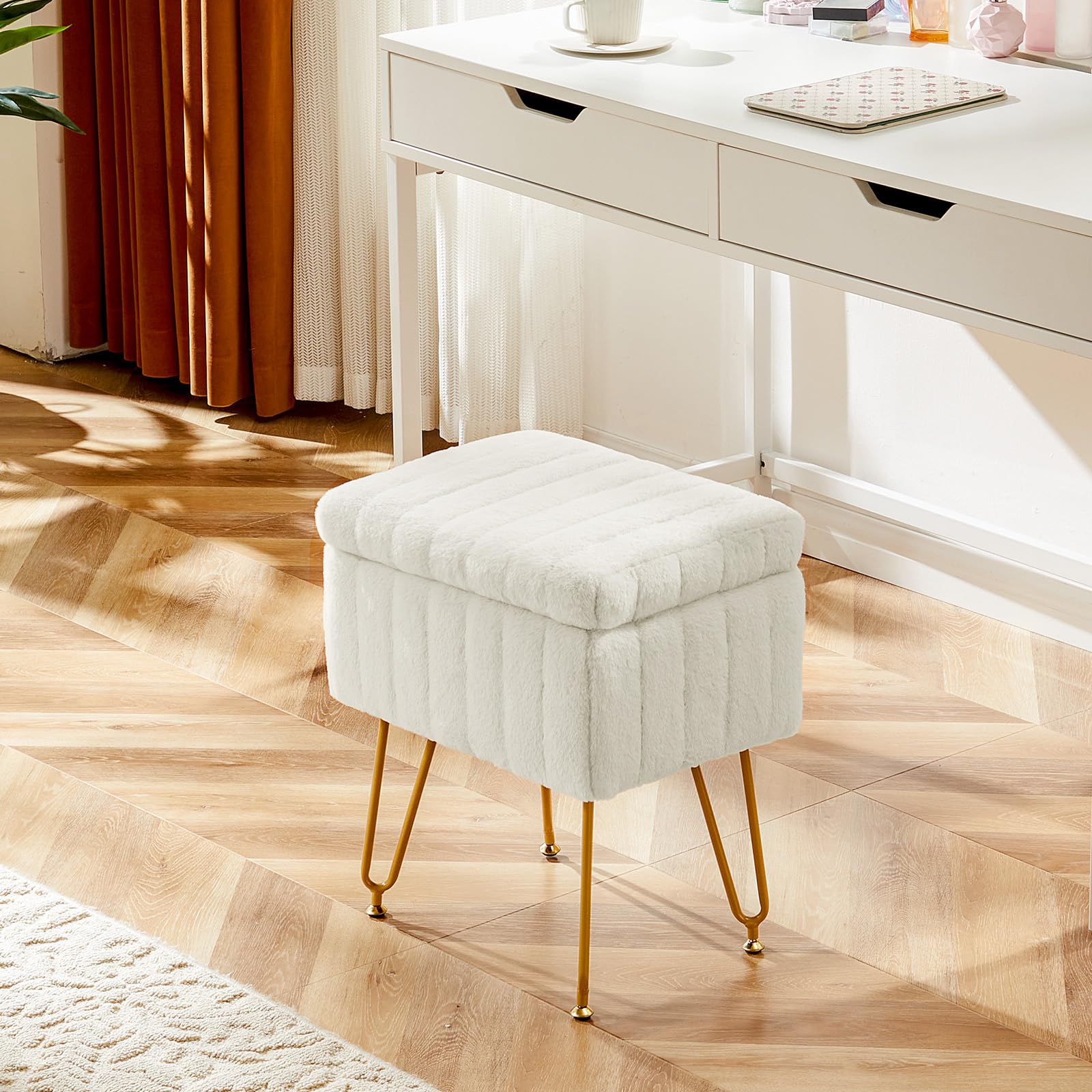 Amazon.com : Yapamar Vanity Stool Chair with Storage, Ottoman Faux