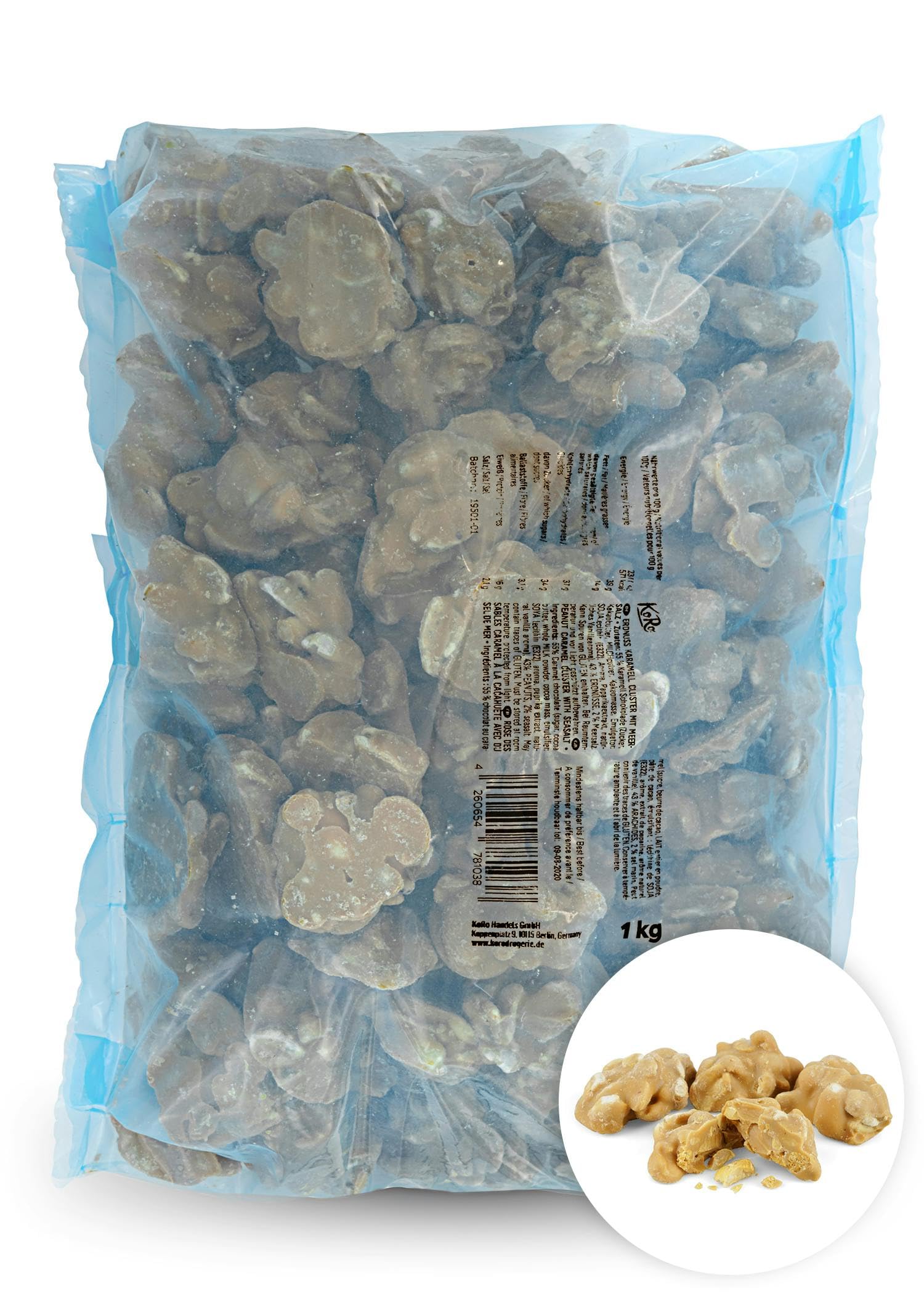 KoRo - Eclats de cacahuètes au caramel et sel 1 kg - Affiné au sel marin