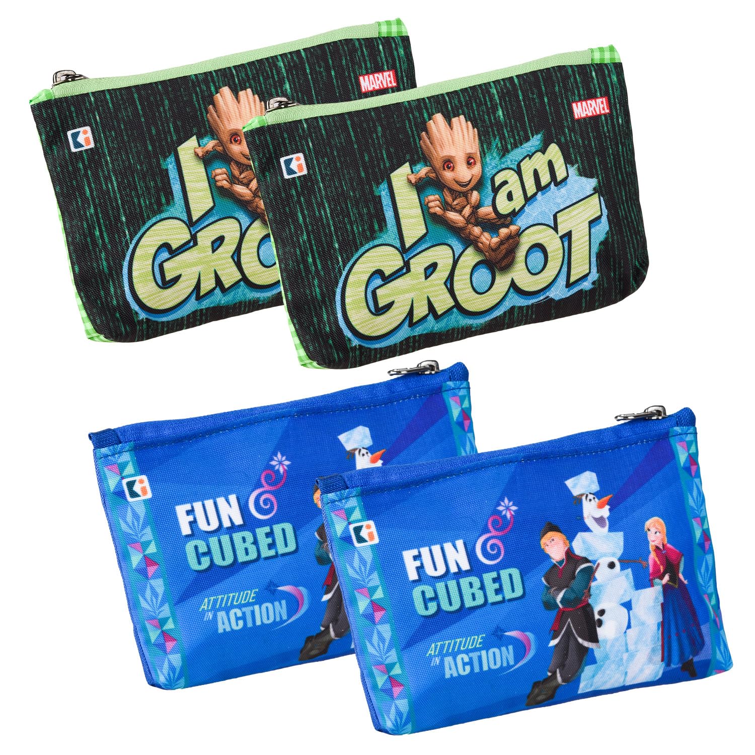 Pack of 4 Pencil Pouch | Square Stationary Pouch | Pen-Pencil Box for Kids | School Geometry Pouch | Pencil Utility Bag | Zipper Pencil Organizer | Green & Blue