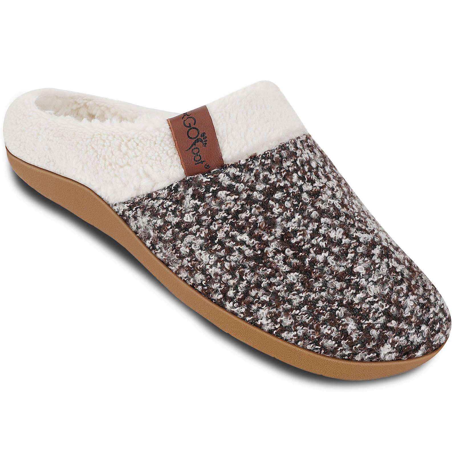 Orthopedic Slippers with Arch Support, Slip-On Knit Soft Sherpa Lining House Slipper, Plantar Fasciitis Relief, Orthotic House Shoes with Indoor Outdoor Anti-Skid Rubber