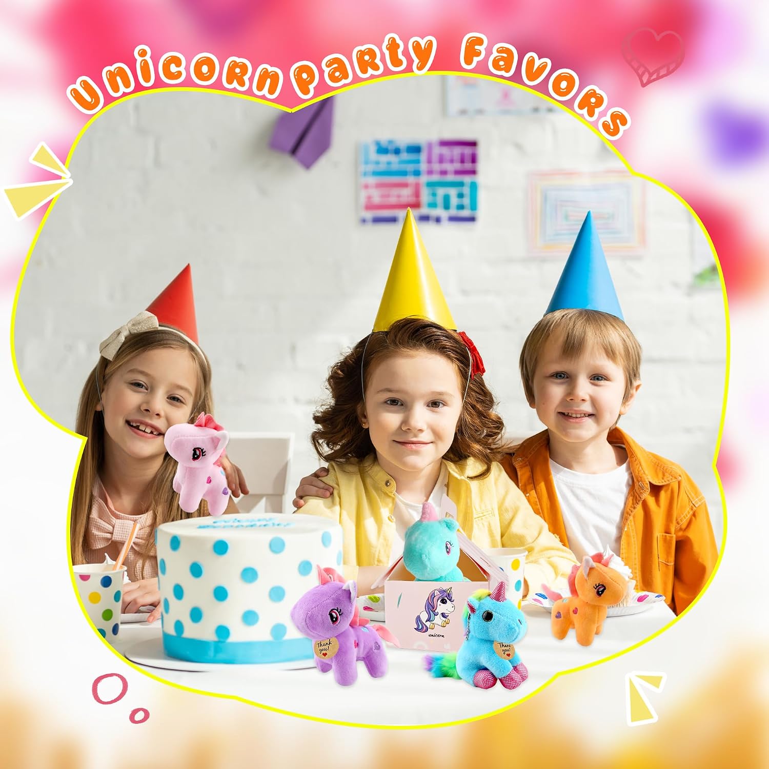 49 Pcs Unicorn Party Favors Include 12 Mini Plush Unicorn Keychains 12 Boxes 12 Cards and 10m Rope 12 Multicolor Hat for Adopt a Unicorns Party Favors Birthday Gifts