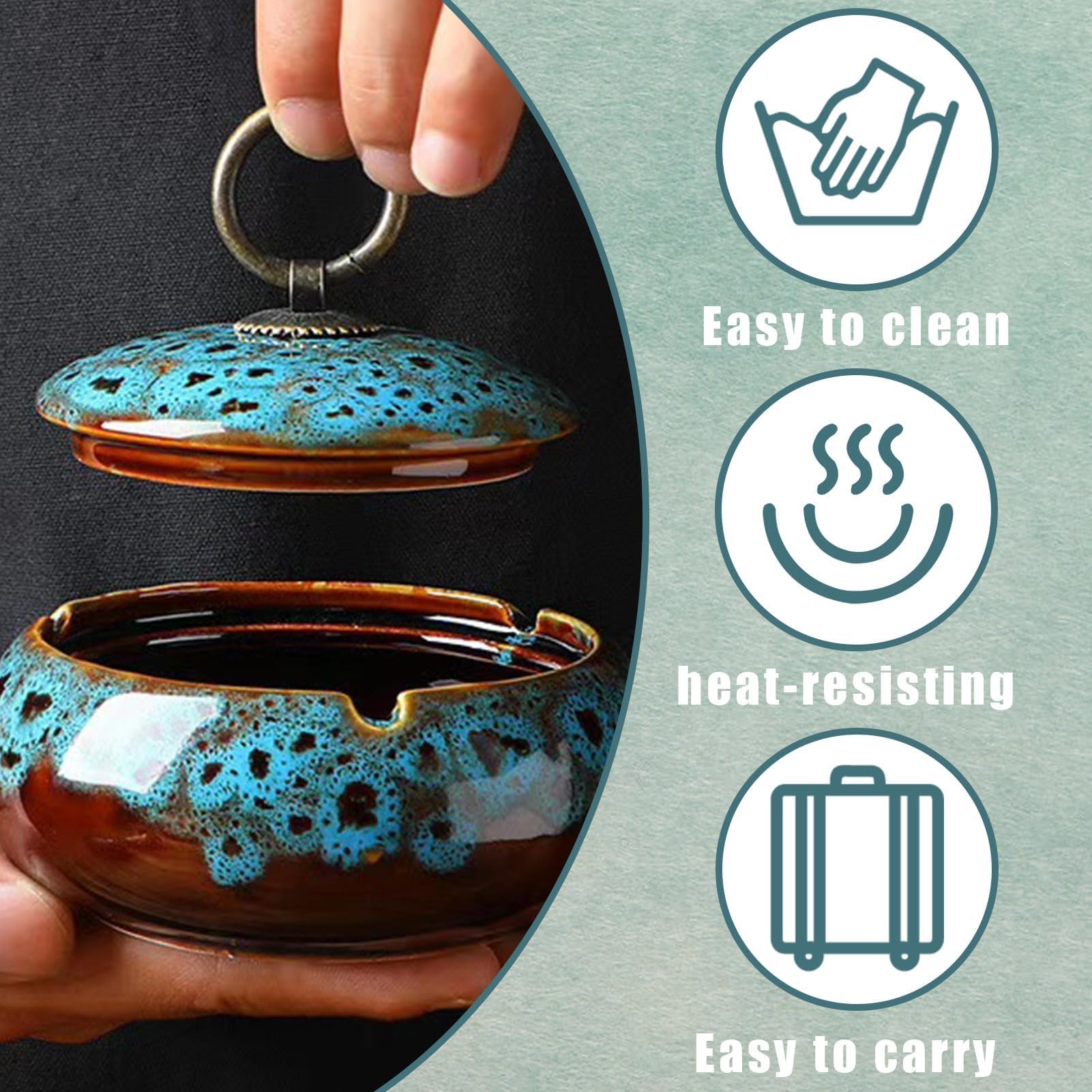 Posacenere In Ceramica Con Coperchio - Antivento Per Interni Ed Esterni, Design Elegante - Foto 13