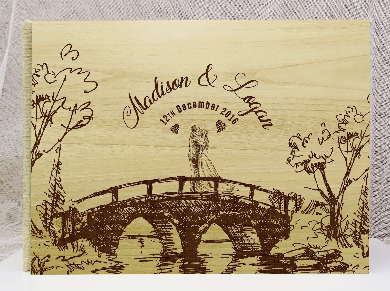 Darling Souvenir handgemachte personalisierte Gästebuch rustikale Hochzeit Holz gravierten Namen Beratung Book- 50 Seiten