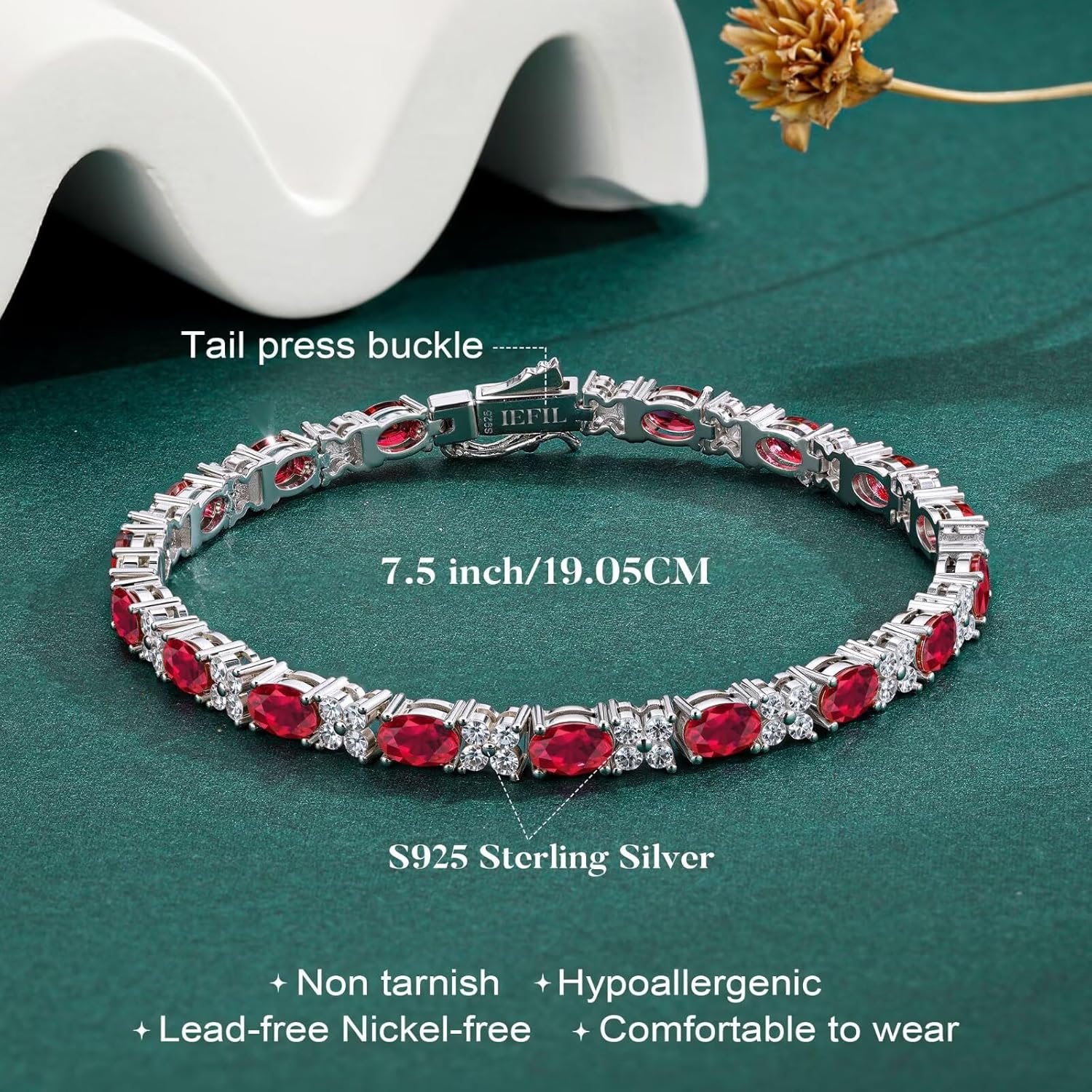 Iefil Oval & Four-leaf Clovers Tennis Bracelets for Women - 925 Sterling Silver Oval Birthstone Bracelet, Anniversary Birthday Gifts for Women, Fine Jewelry Gifts for Wife Mom Her, 7"-7.5" - Image 7