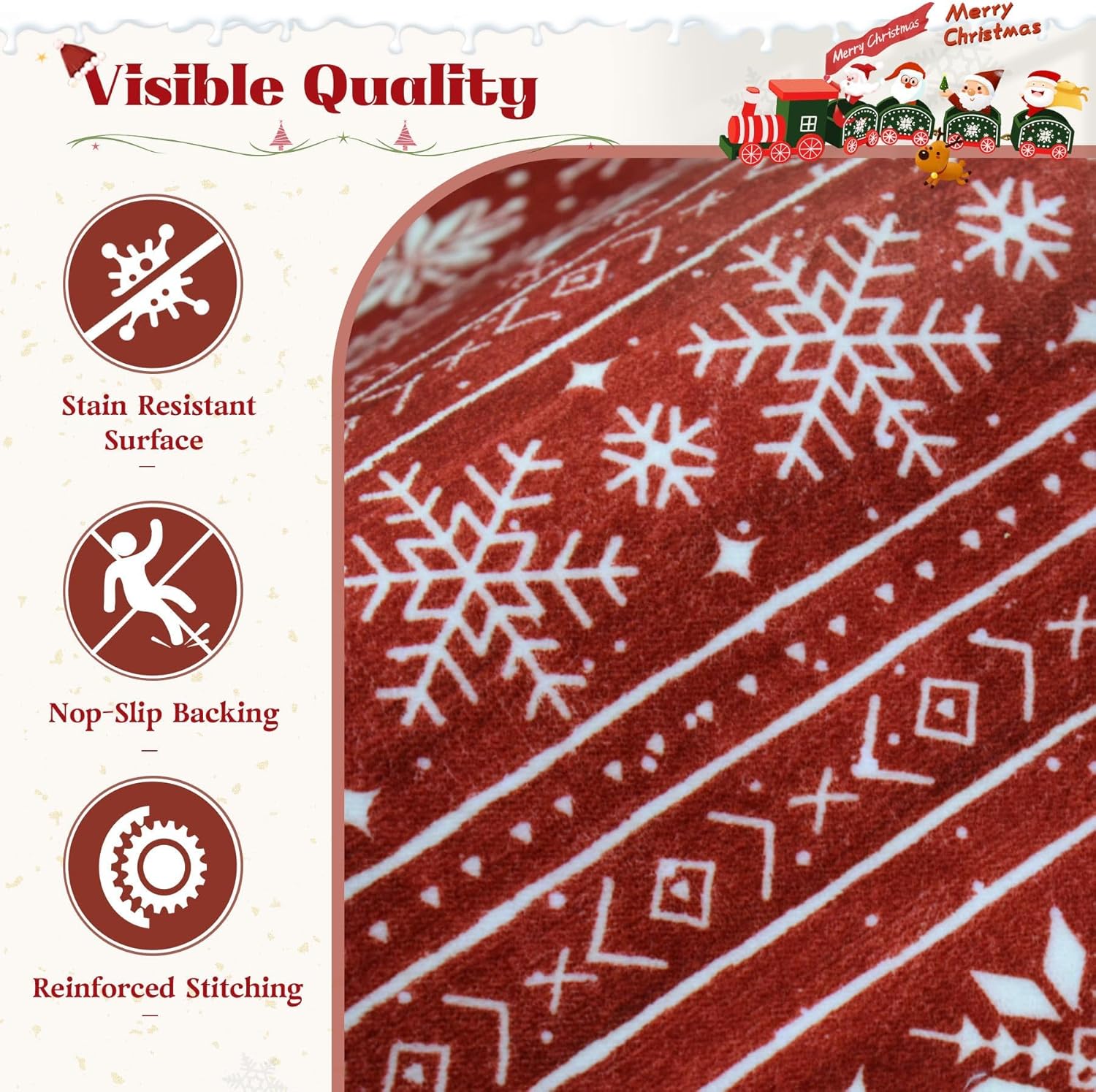 Christmas Runner Rug 2x6 Washable Rugs, Boho Christmas Tree Snowflake Rug Non-Slip Soft Low Pile Non Shedding Indoor Holiday Carpet for Bedroom Bathroom Laundry Staircase Foyer (XmasRed, 2'x6') thumbnail