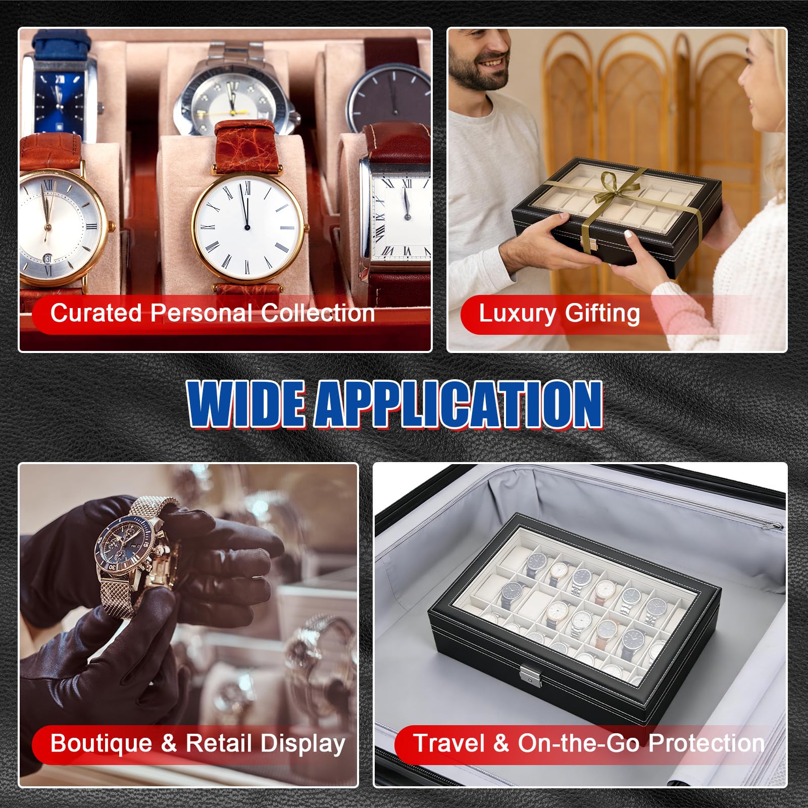 NYXOVA Scatola per orologi con 24 scomparti con serratura, in pelle PU, organizer per orologi con cuscini rimovibili per uomini e donne, organizer per gioielli per orologi, viaggi e uso domestico